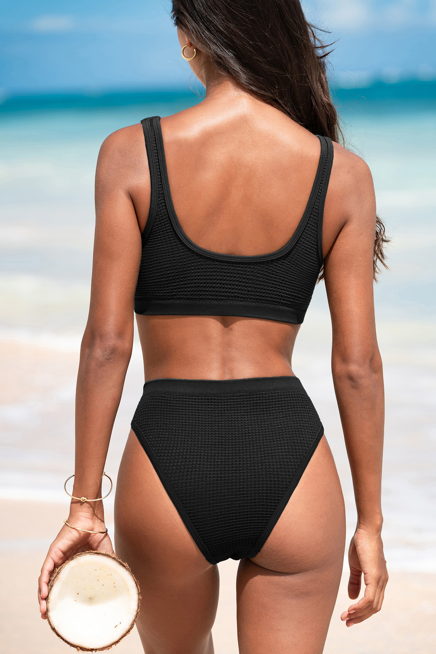 Schwarzes High-Waist Bustier-Bikini-Set