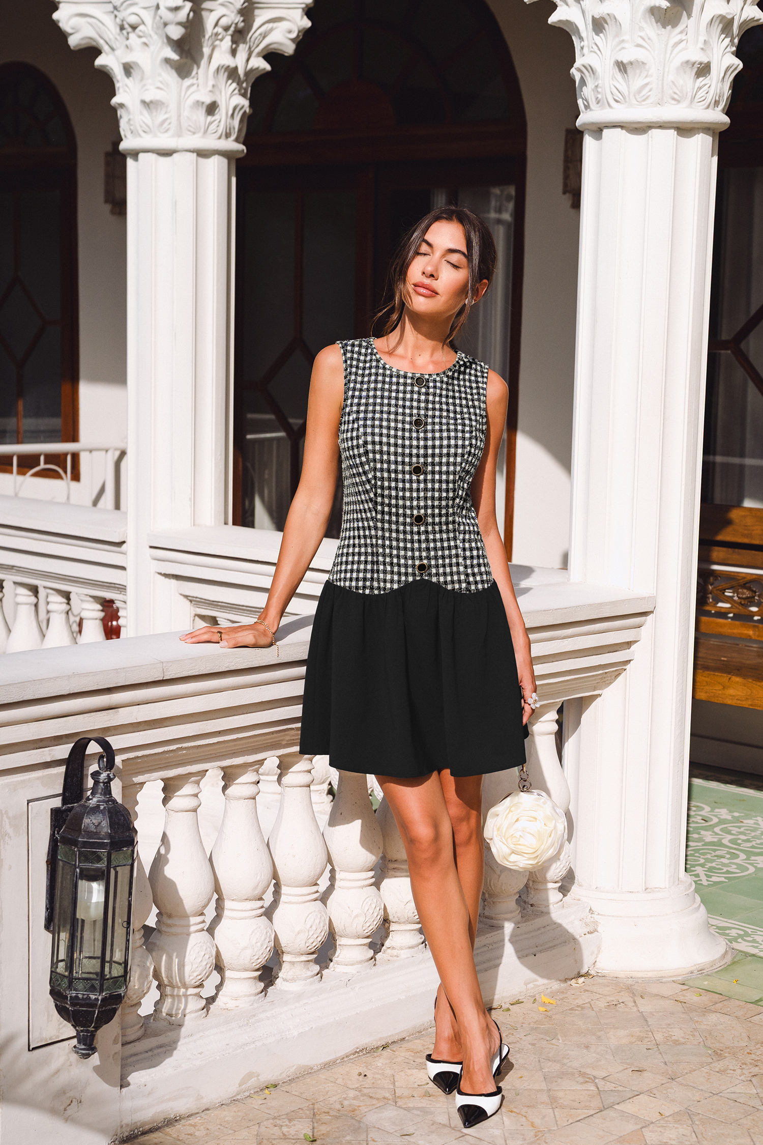 Gingham Ärmelloses Mini-Cocktailkleid