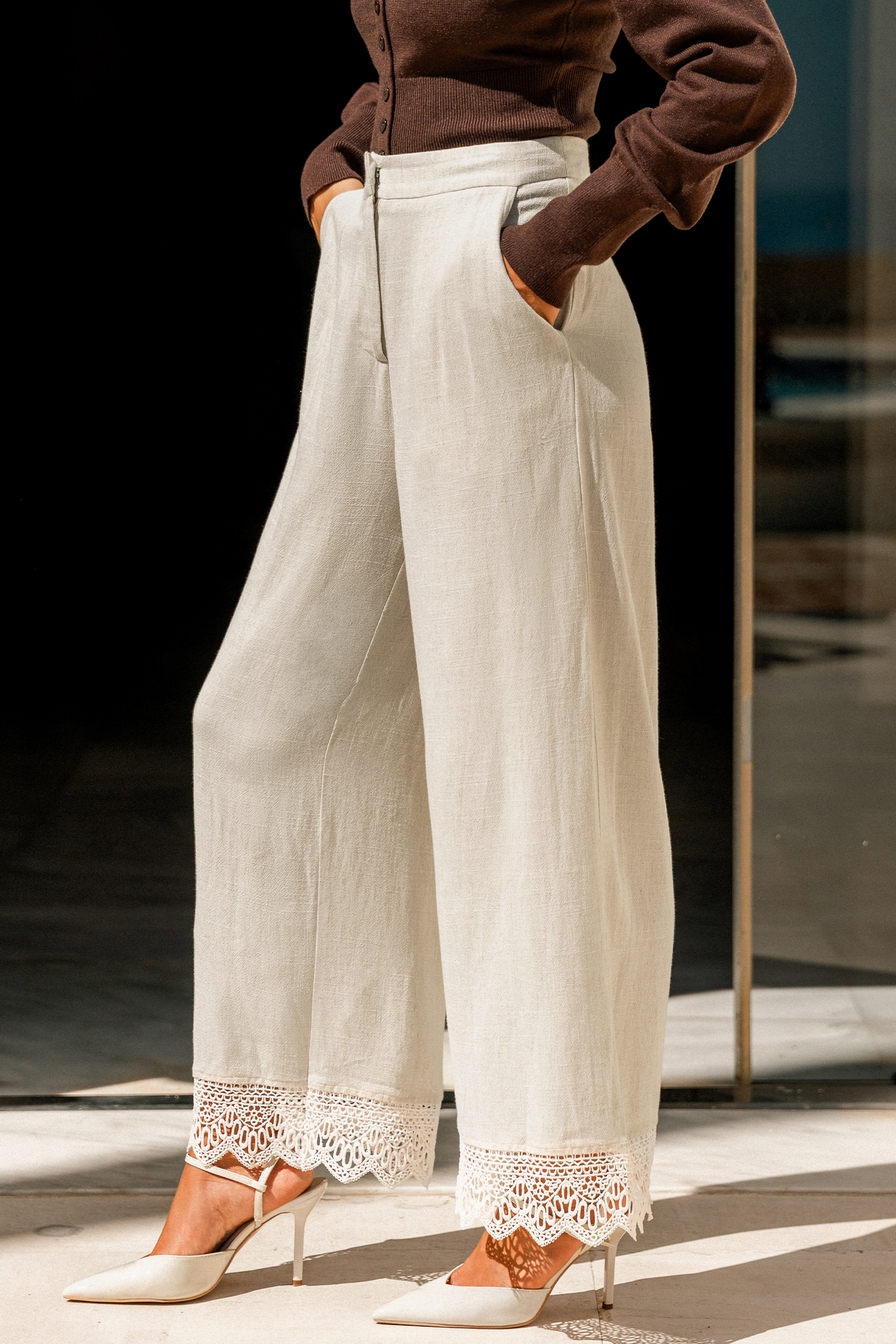 Pantaloni beige da costa a costa