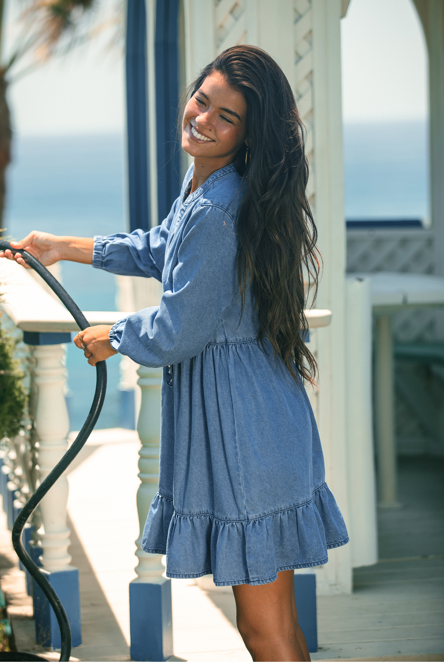 Blaues Langarm Mini-Jeanskeid