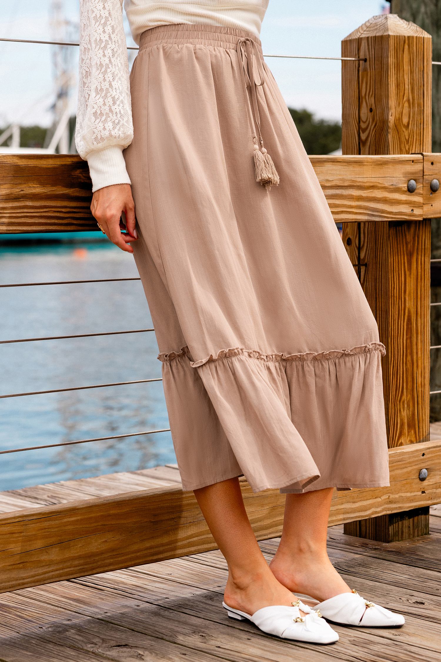 Jupe longue rose à taille élastique