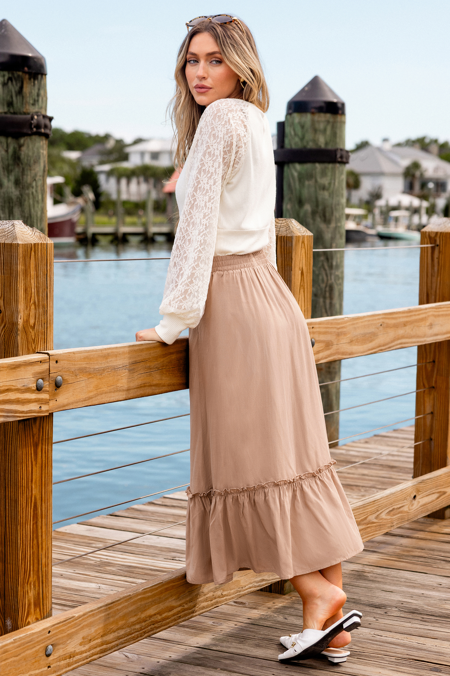 Jupe longue rose à taille élastique