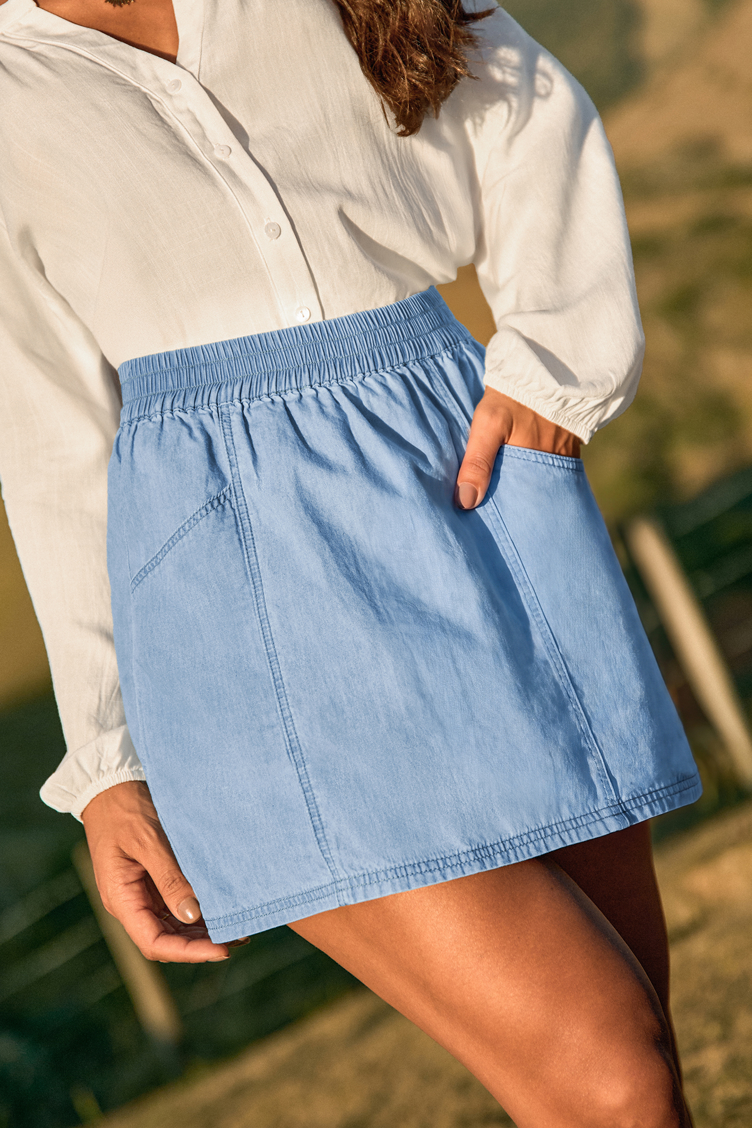 Meet Cute Light Wash Denim Mini Skirt