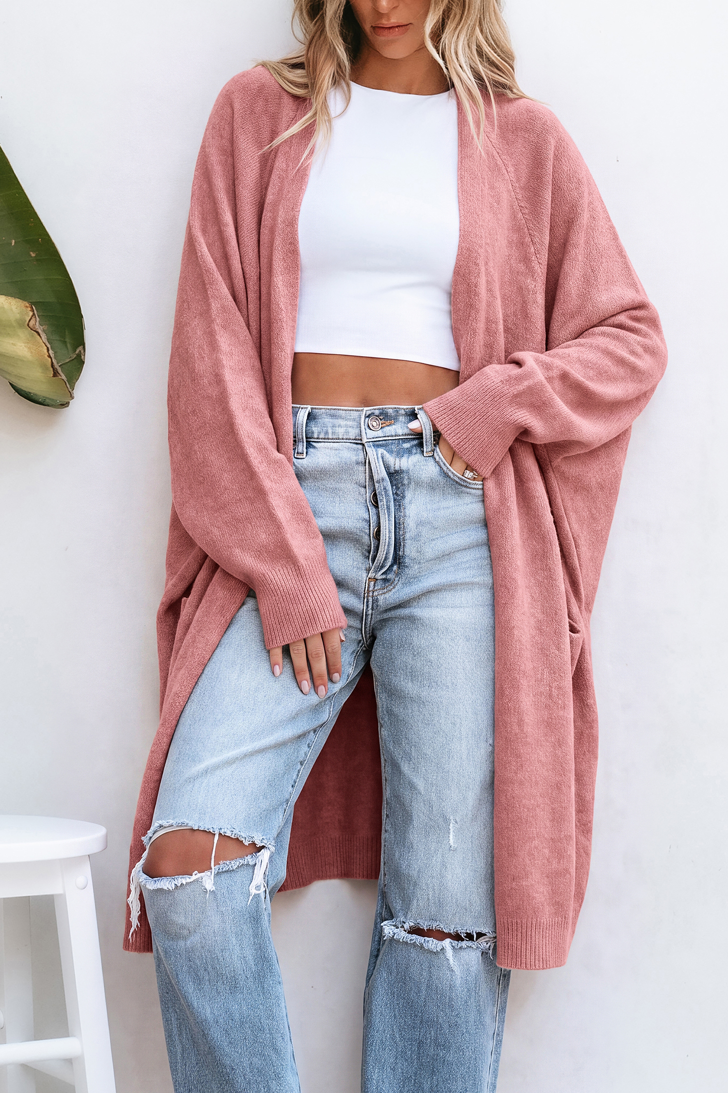 Cardigan rosa senza fretta