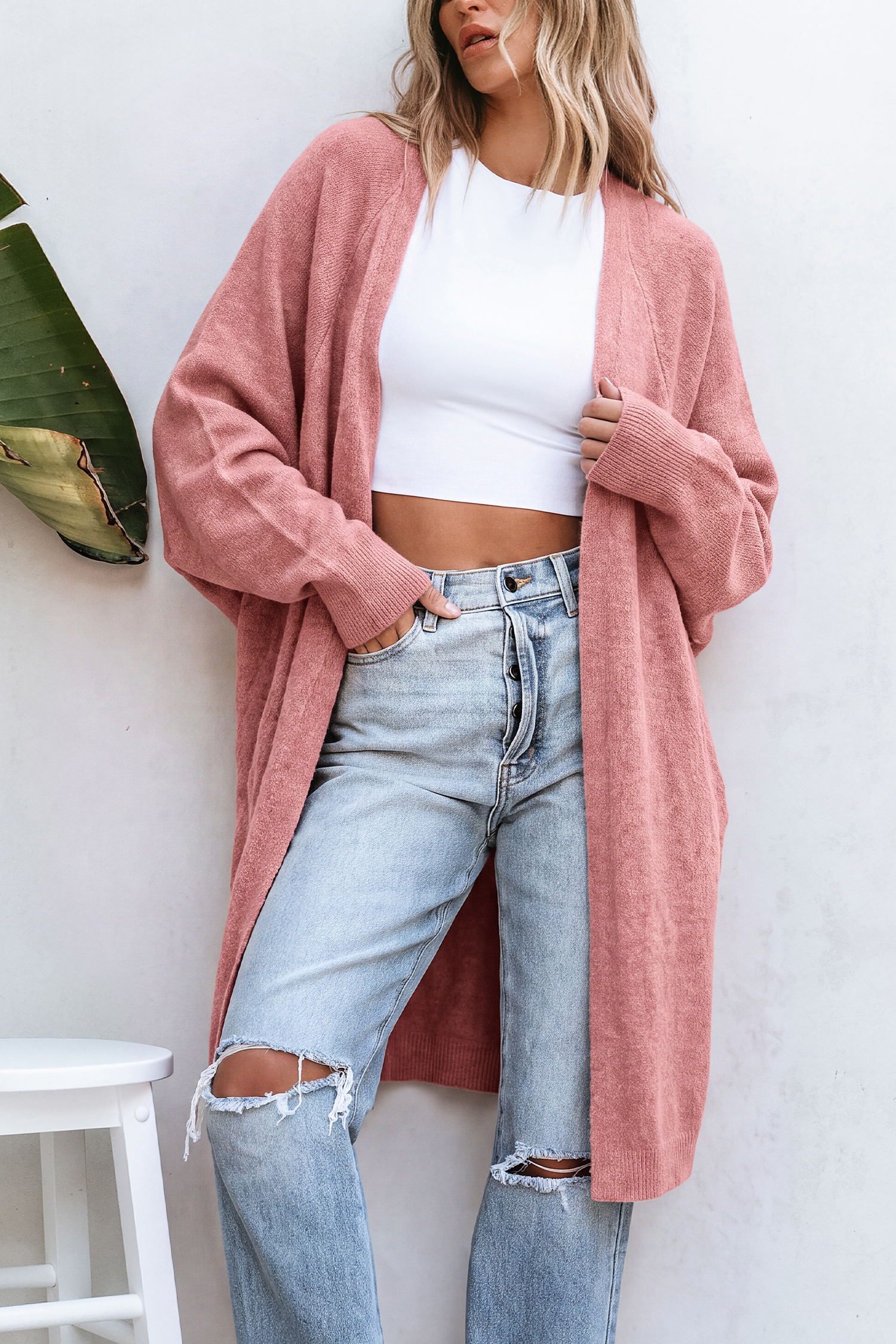 Cardigan rosa senza fretta