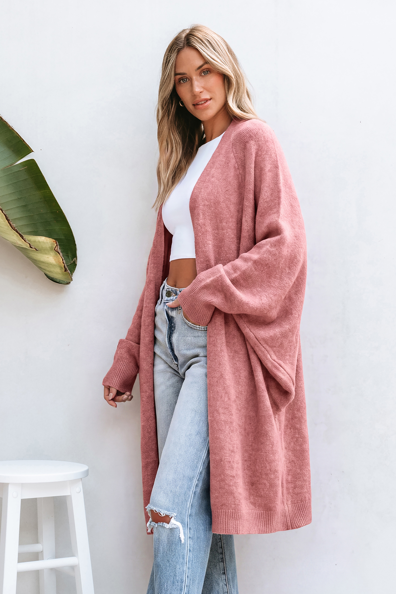 Cardigan rosa senza fretta