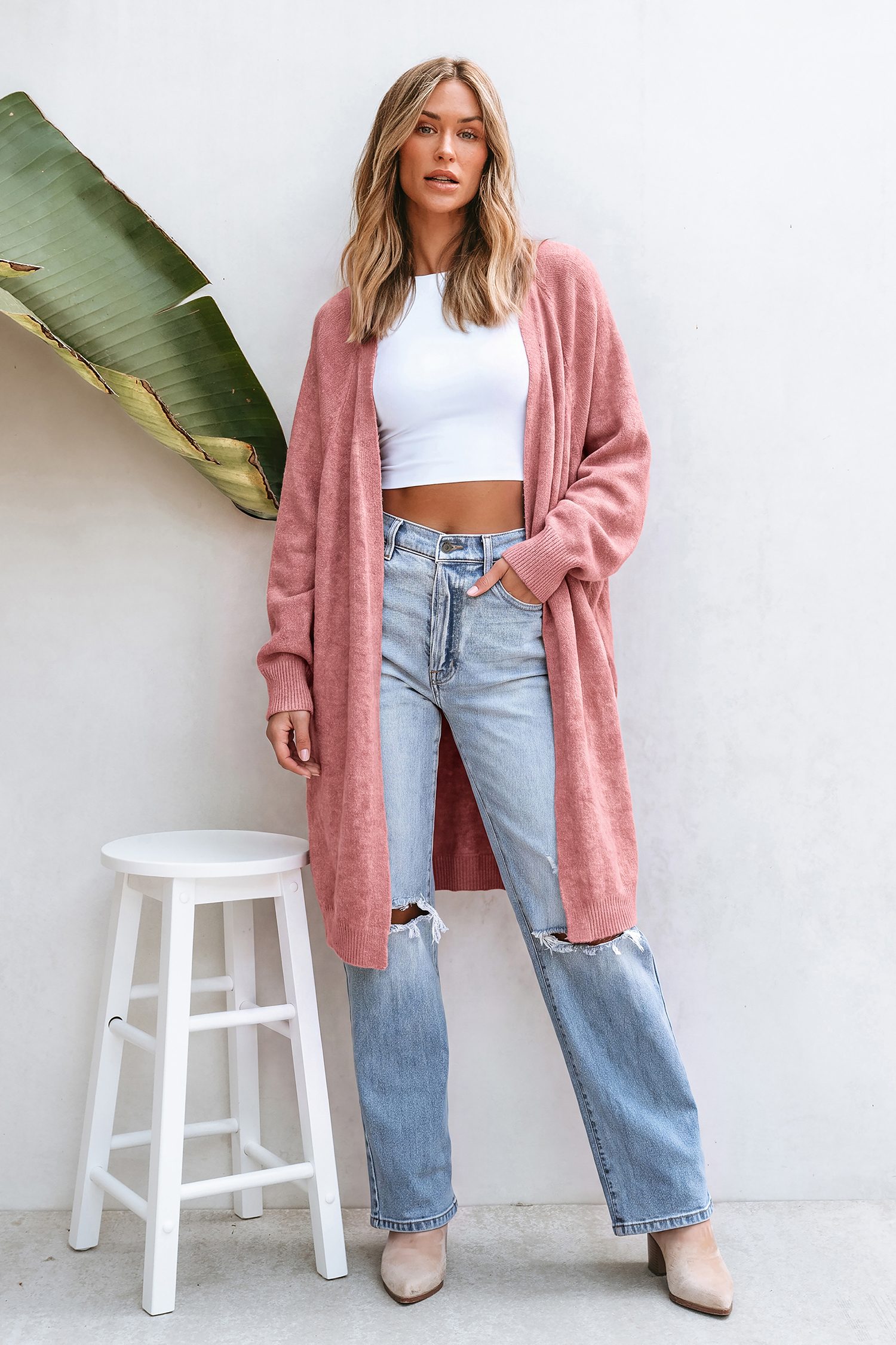 Cardigan rosa senza fretta