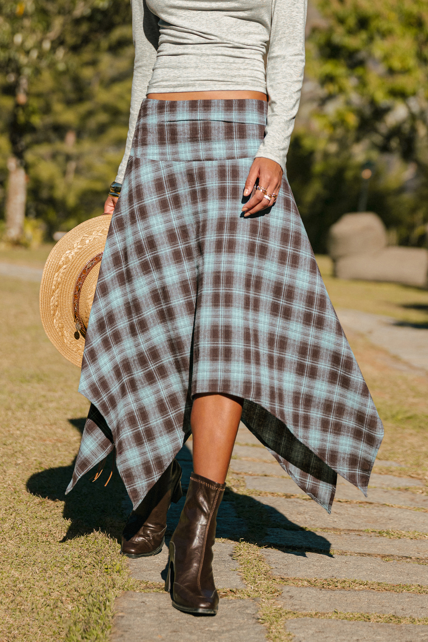Fall Feeling Plaid Midi Skirt