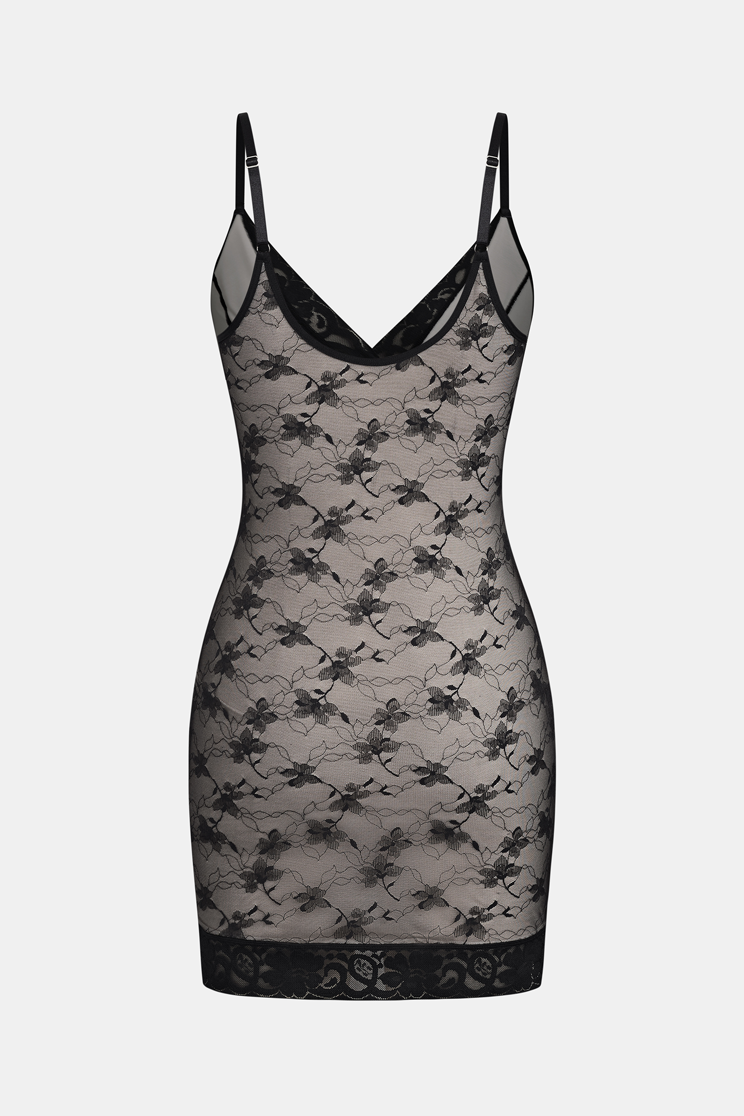 Schwarzes Shapewear-Minikleid aus Spitze mit Bügel