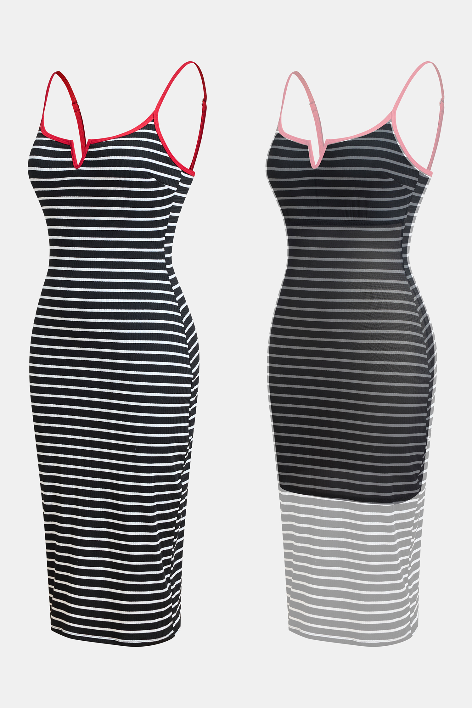 Gestreiftes U-Ausschnitt Midi-Shaping-Kleid