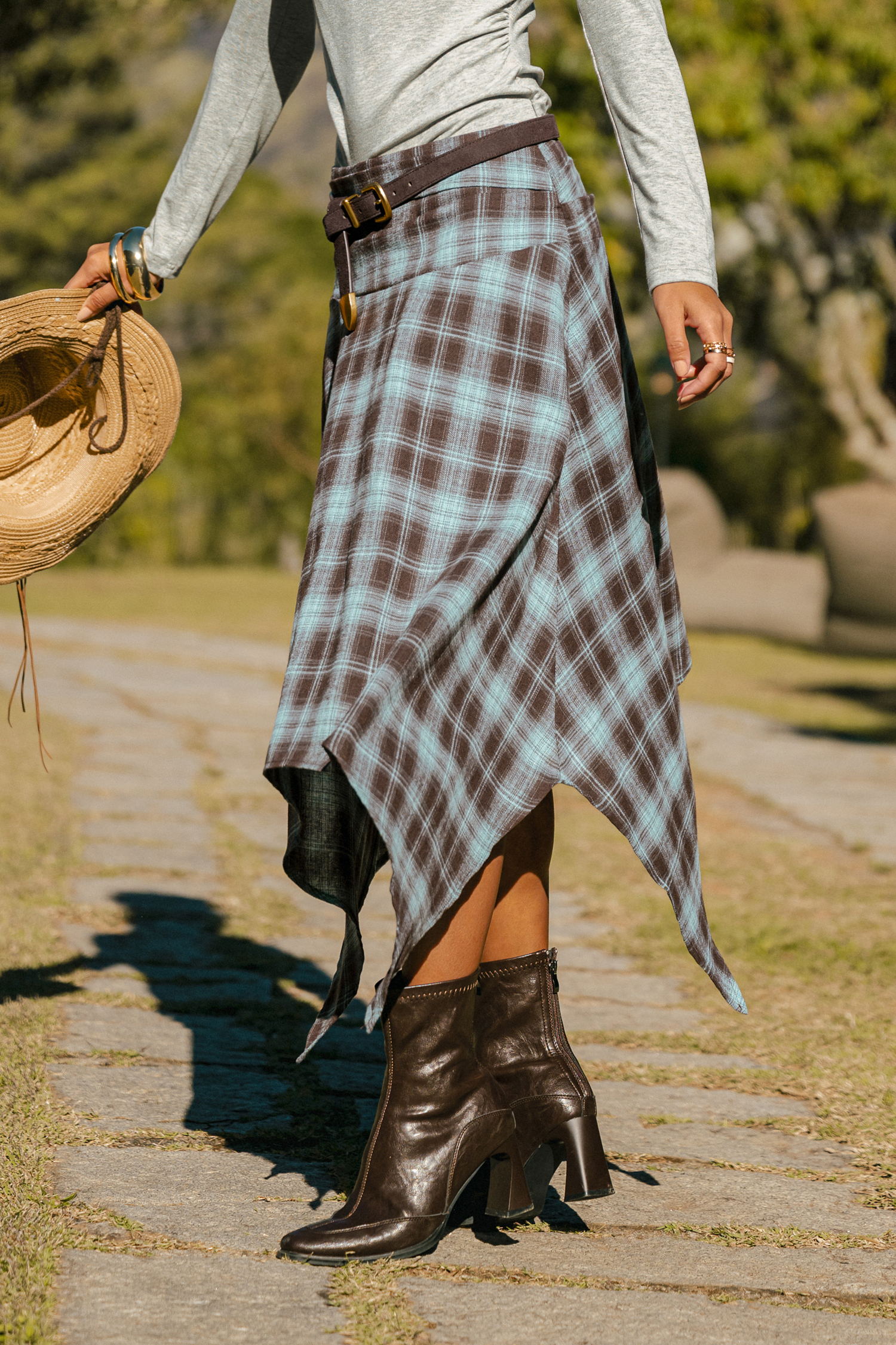 Fall Feeling Plaid Midi Skirt