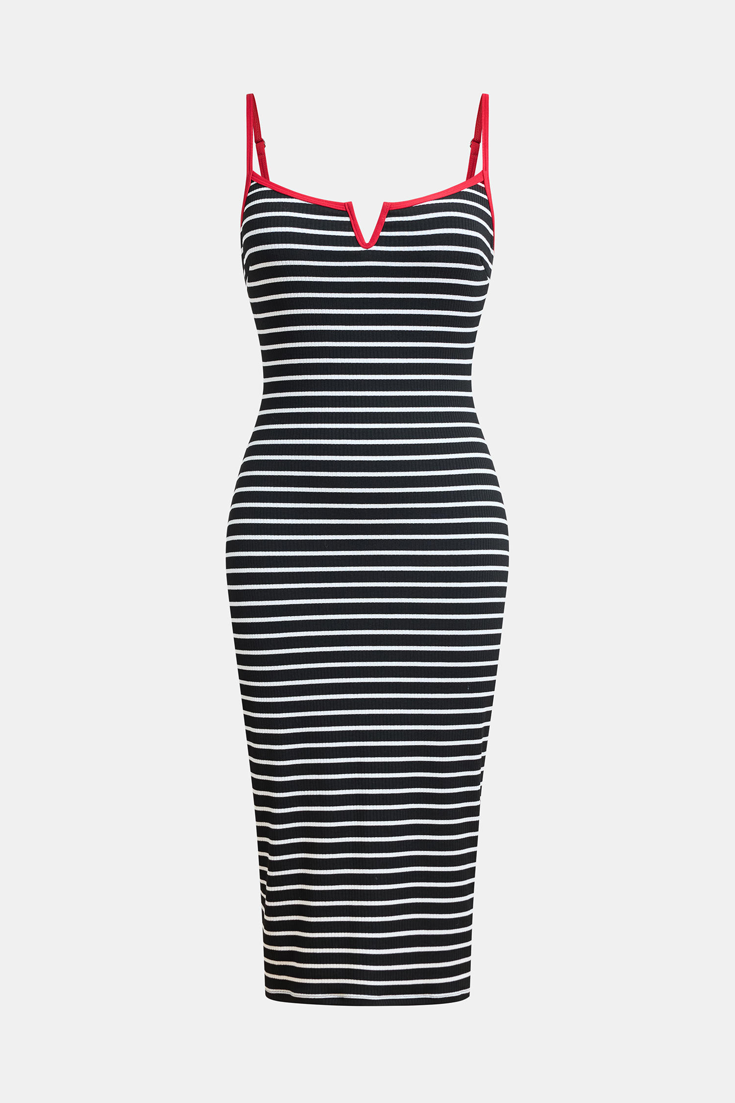 Gestreiftes U-Ausschnitt Midi-Shaping-Kleid