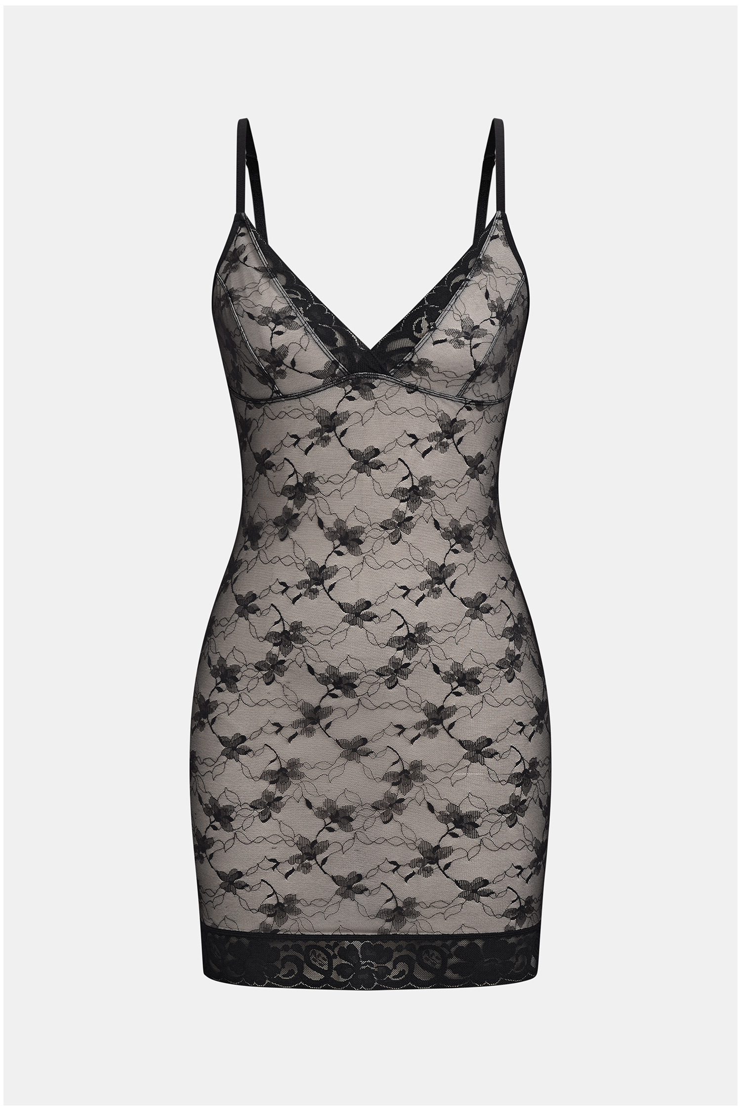 Schwarzes Shapewear-Minikleid aus Spitze mit Bügel