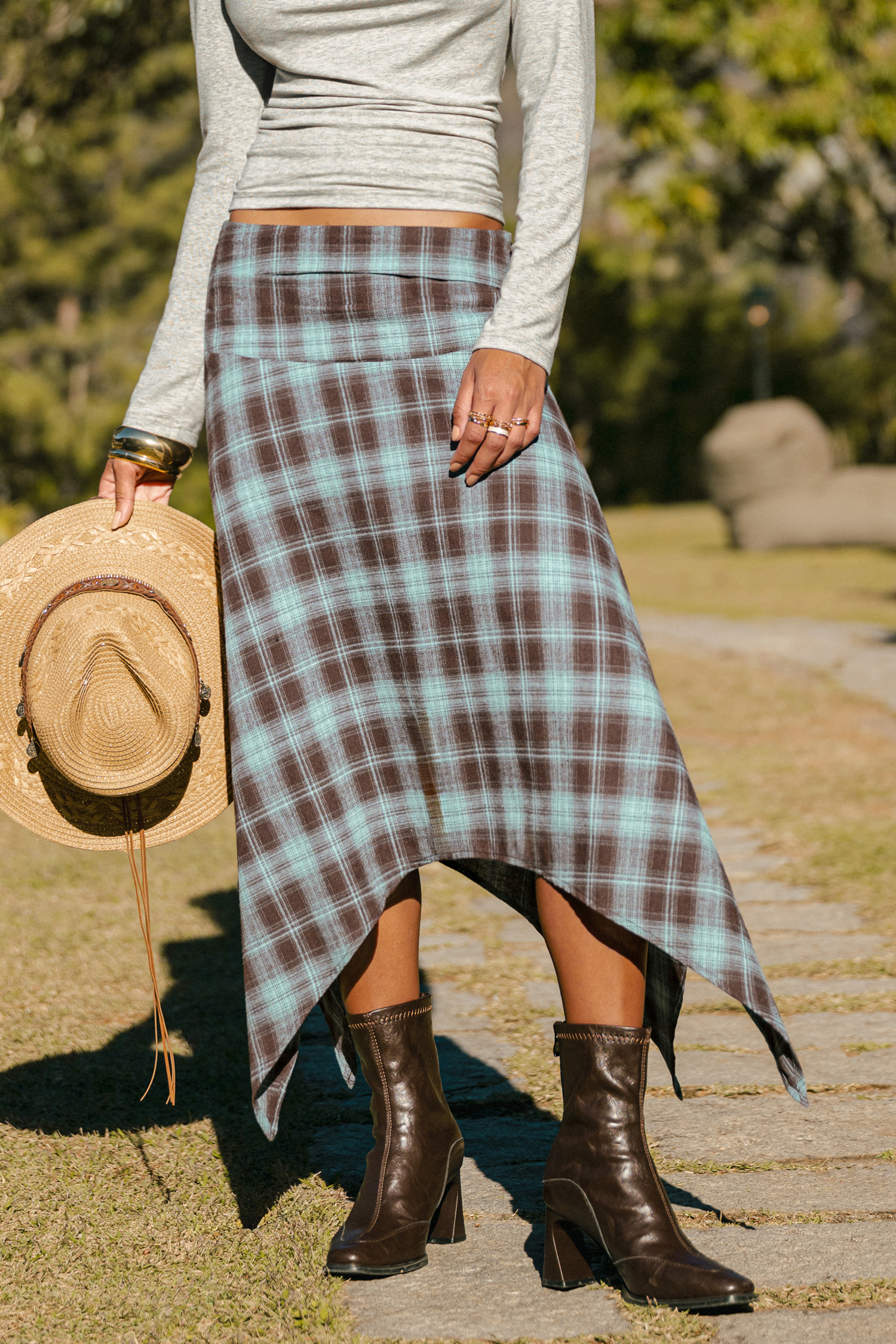 Fall Feeling Plaid Midi Skirt