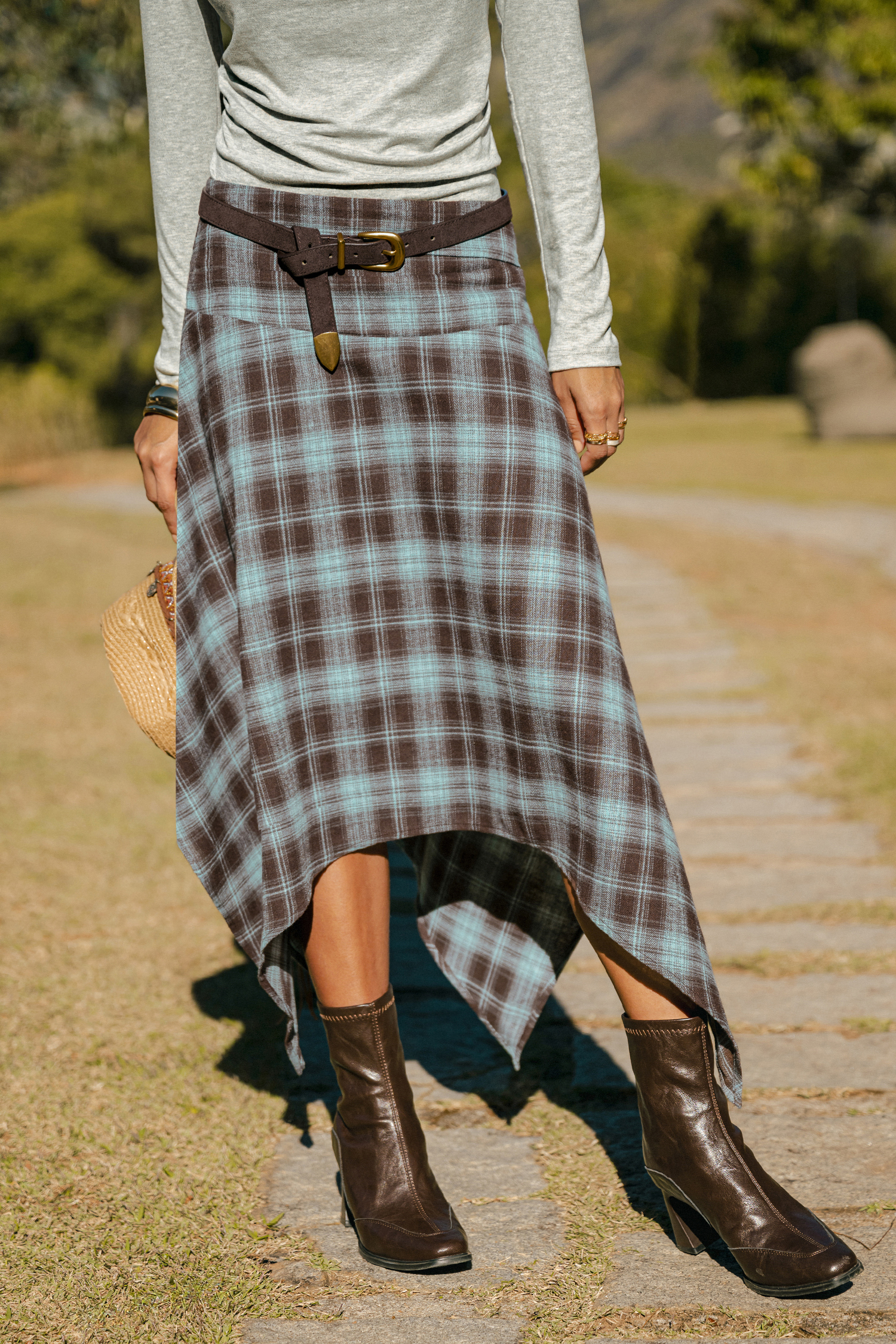 Fall Feeling Plaid Midi Skirt