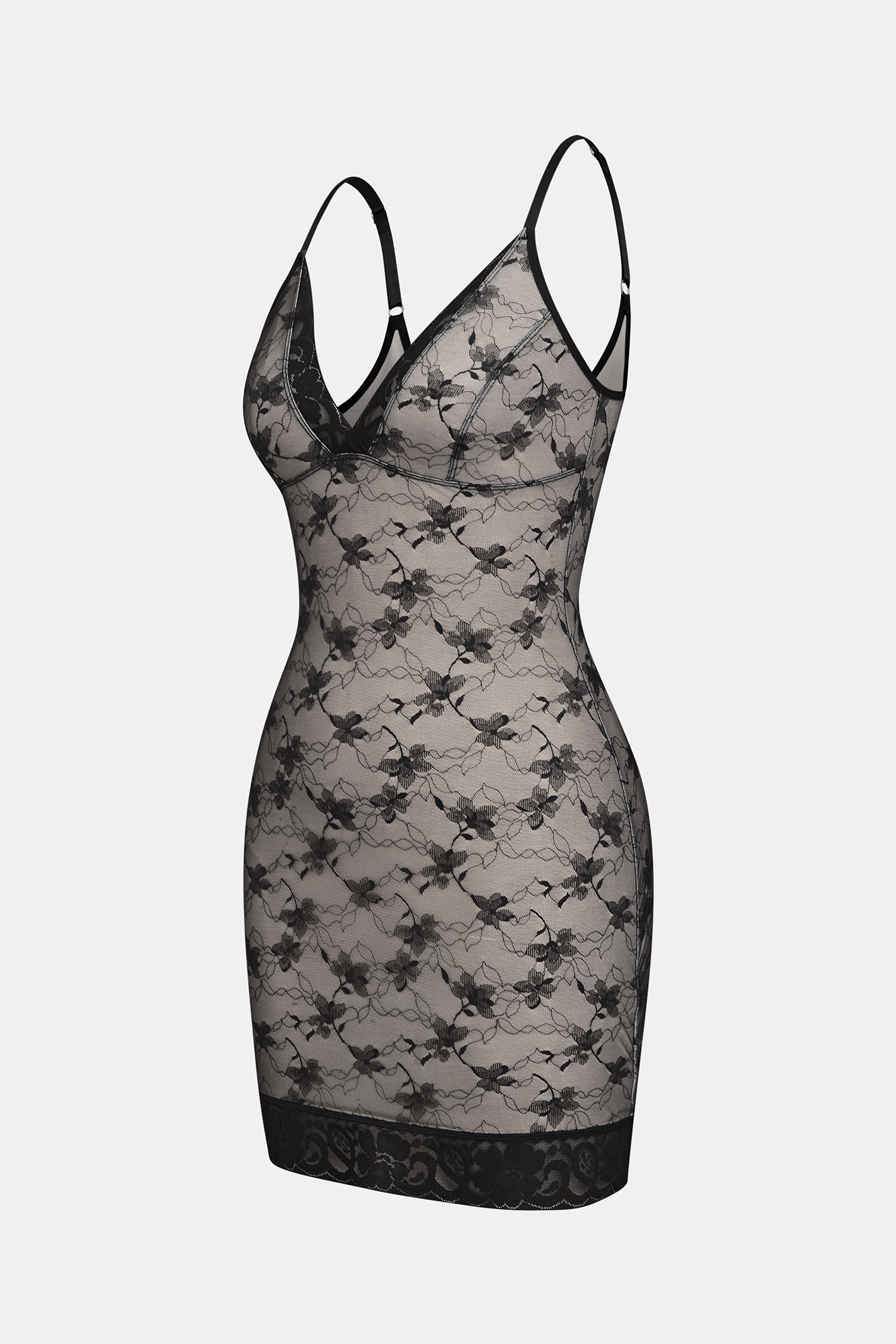 Schwarzes Shapewear-Minikleid aus Spitze mit Bügel