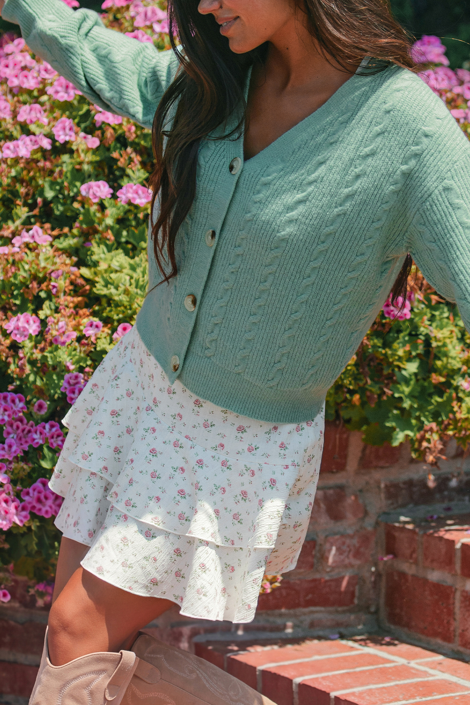 Jupe-short florale à volants et jambe lâche