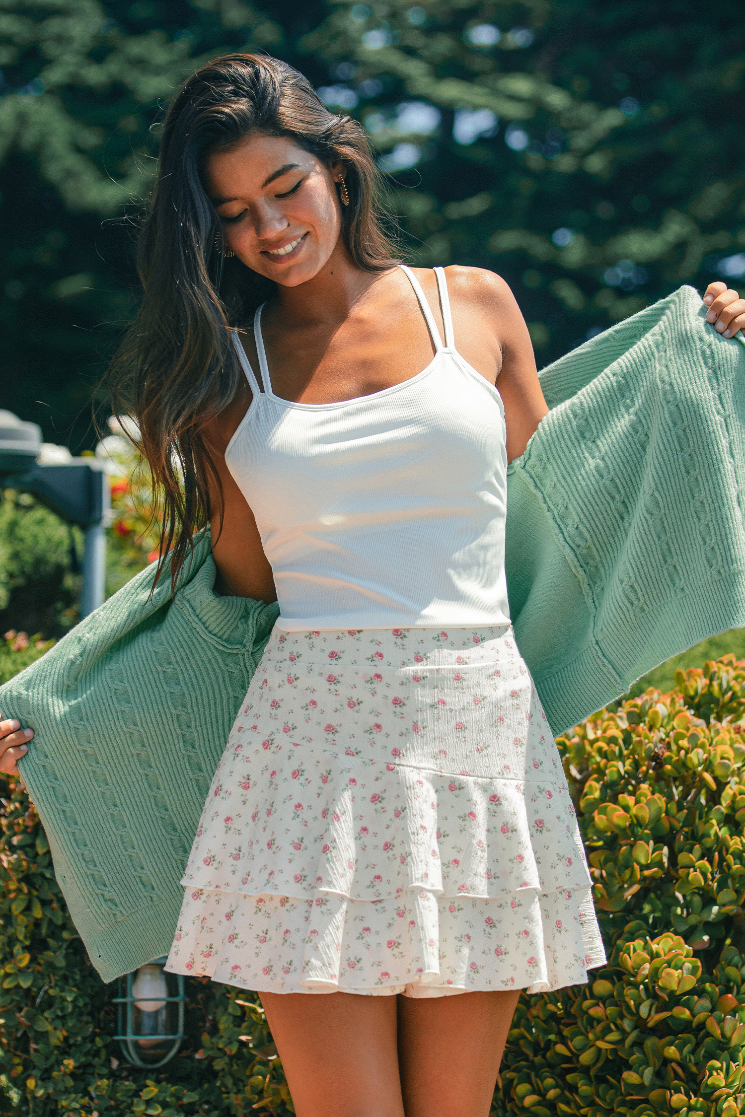Jupe-short florale à volants et jambe lâche