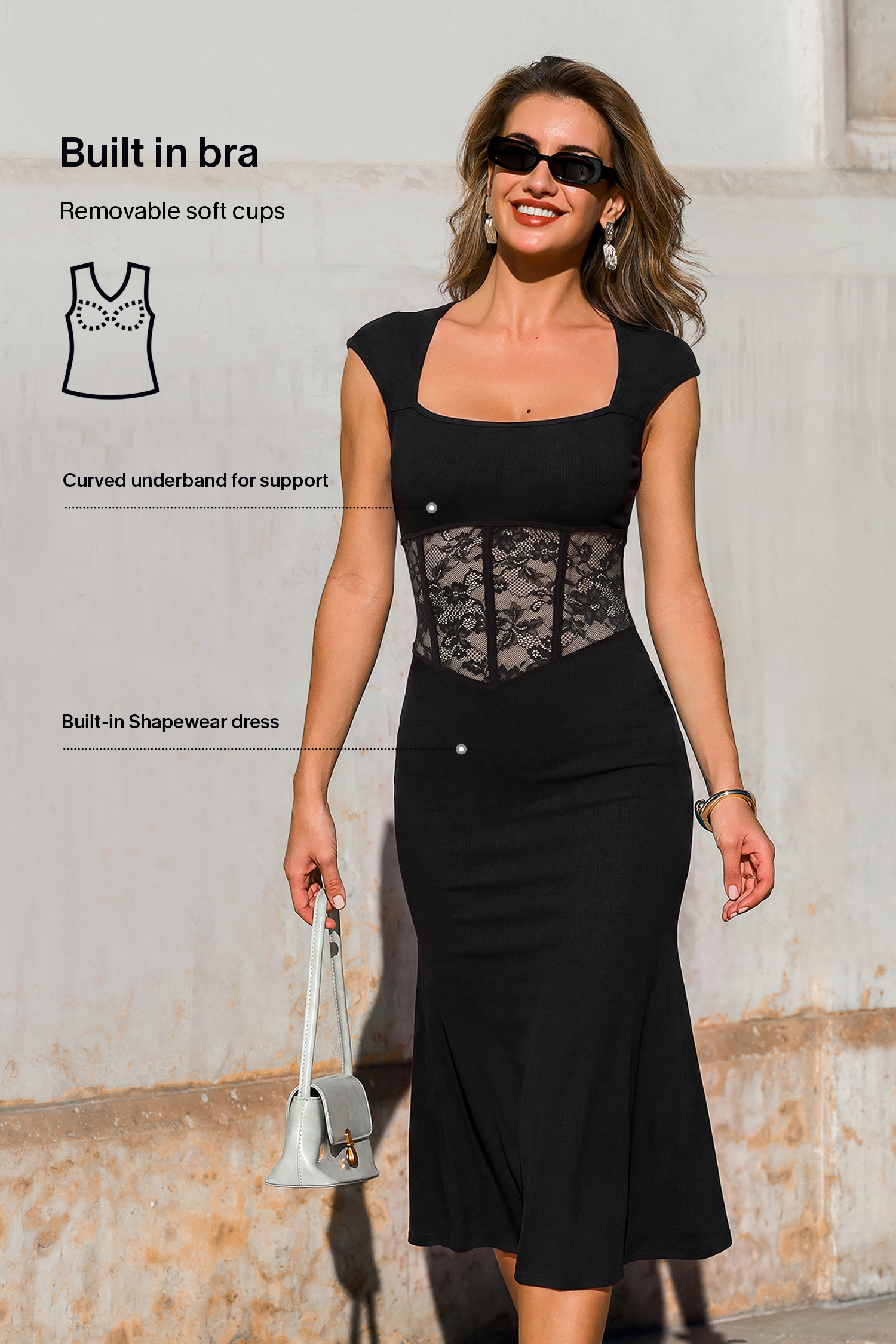 Star Power Black Shapewear Midi Dress