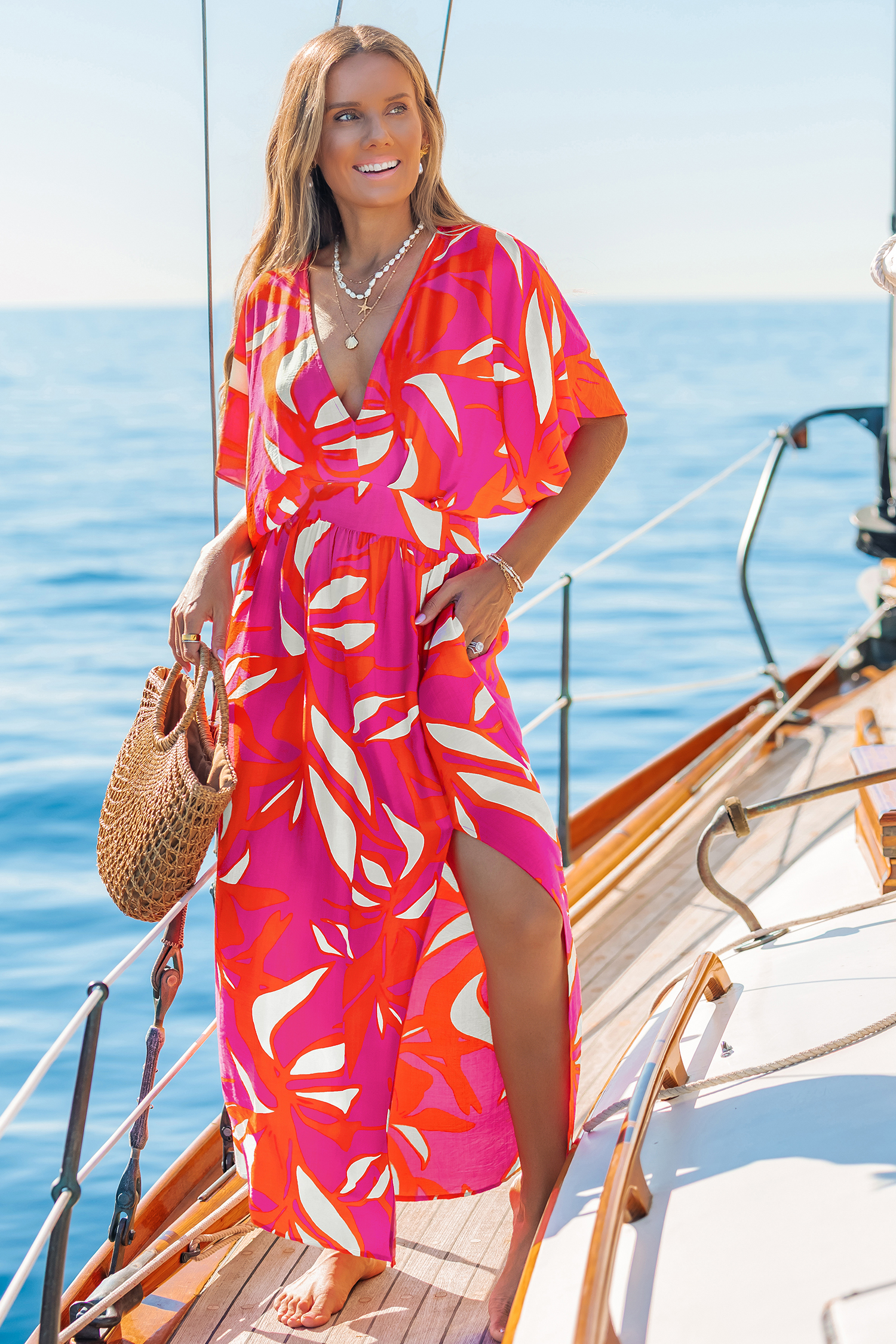 Robe de plage tropicale manches dolman