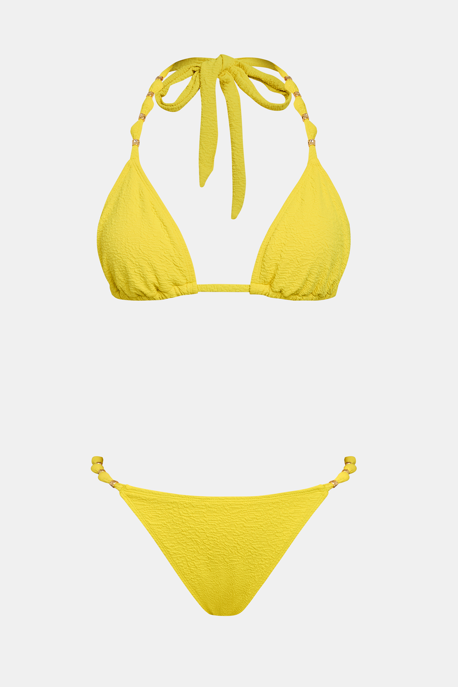 Gelbes Low-Waist Tiefer Ausschnitt Neckholder-Bikini-Set