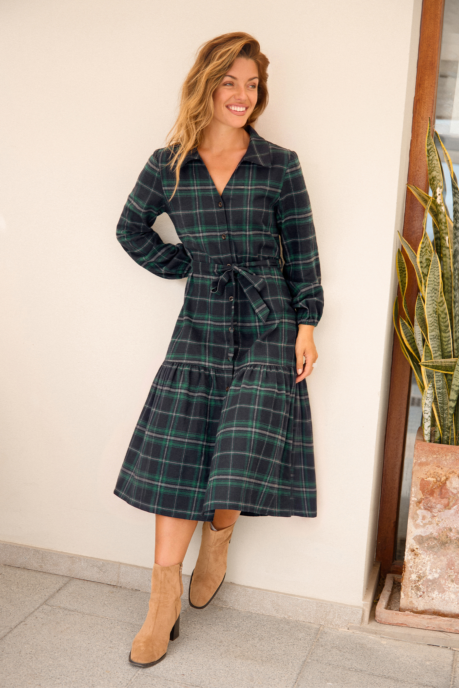 Up to Something Plaid Midi Dress