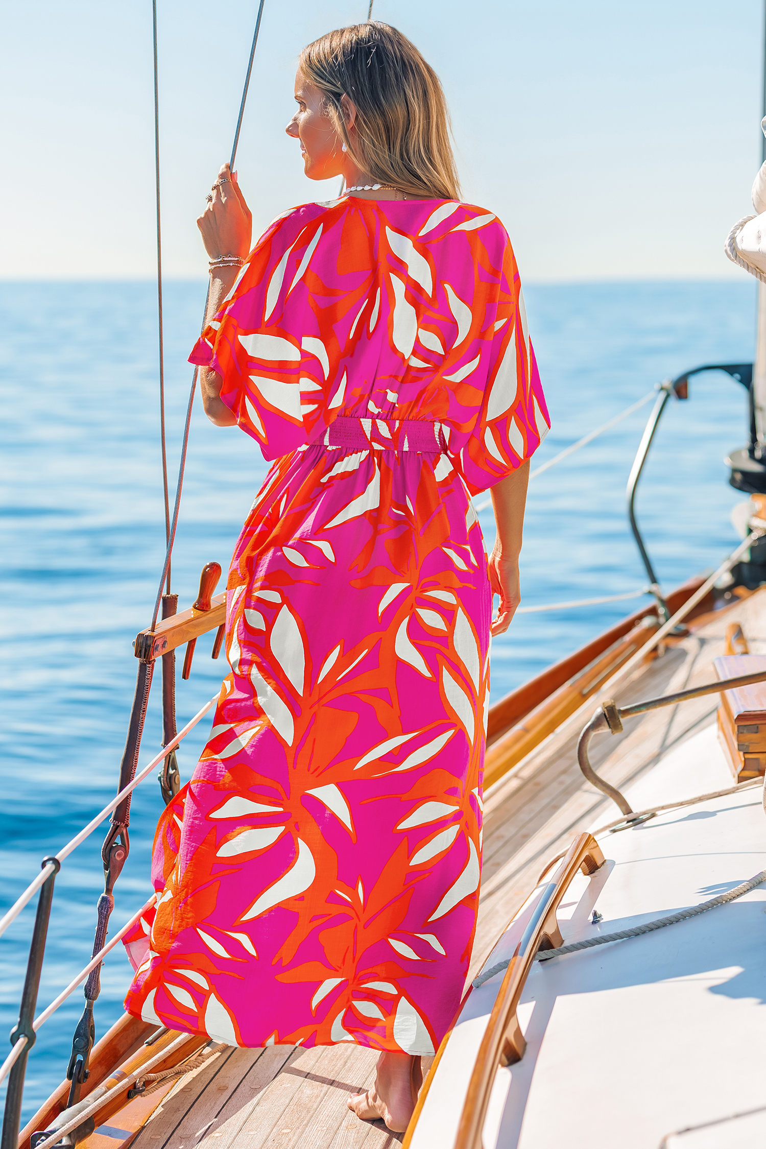 Robe de plage tropicale manches dolman