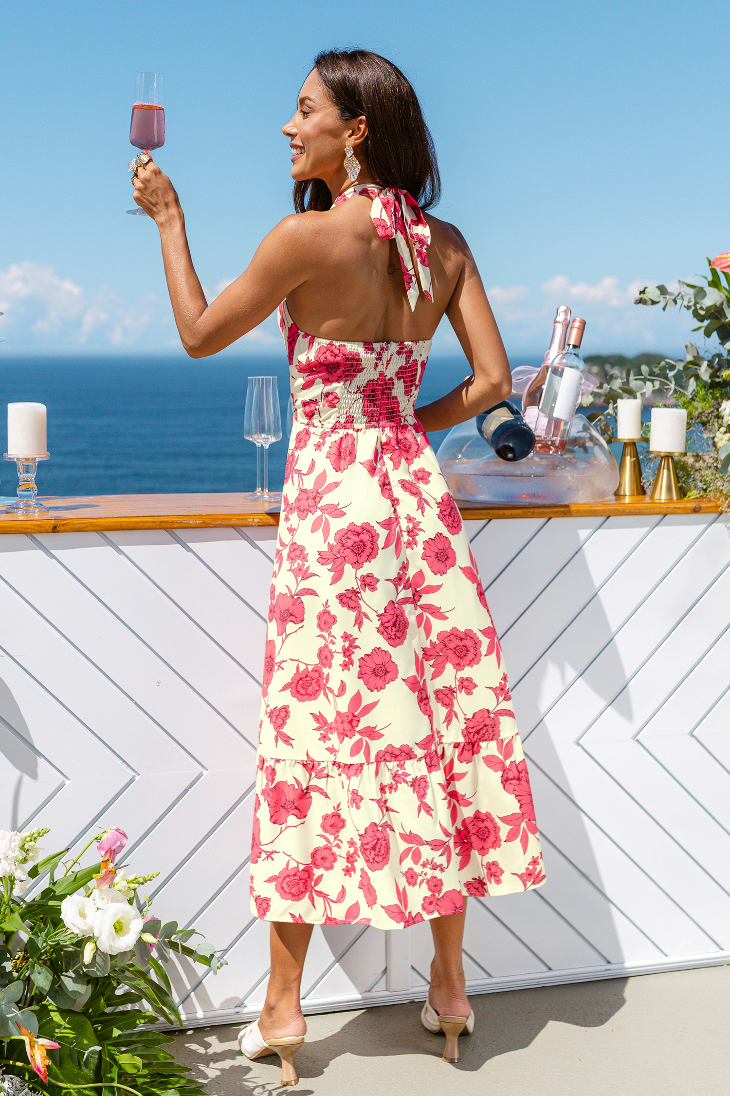 Golden Haze Floral Midi Dress