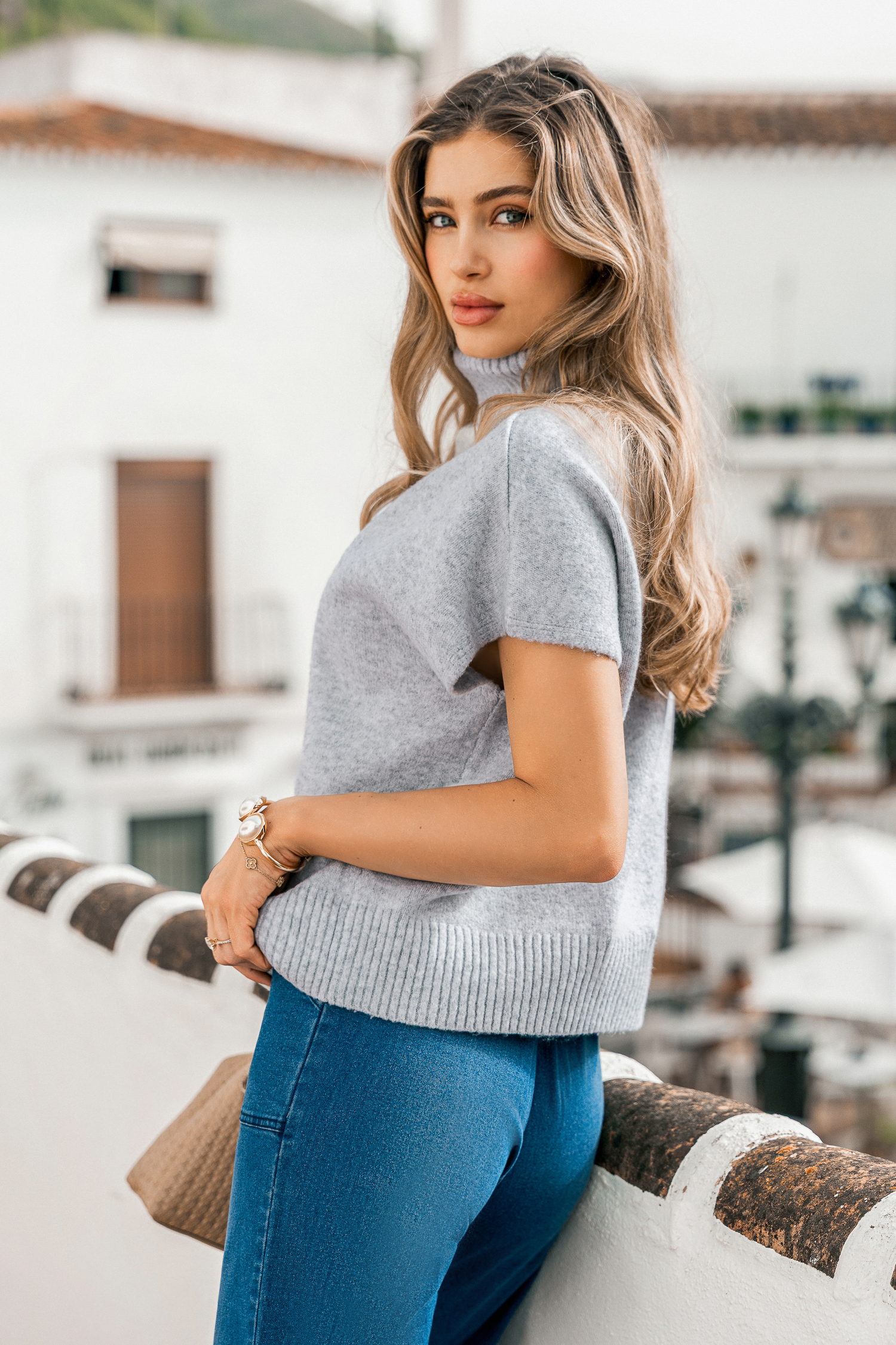 Grey Turtleneck Knit Top