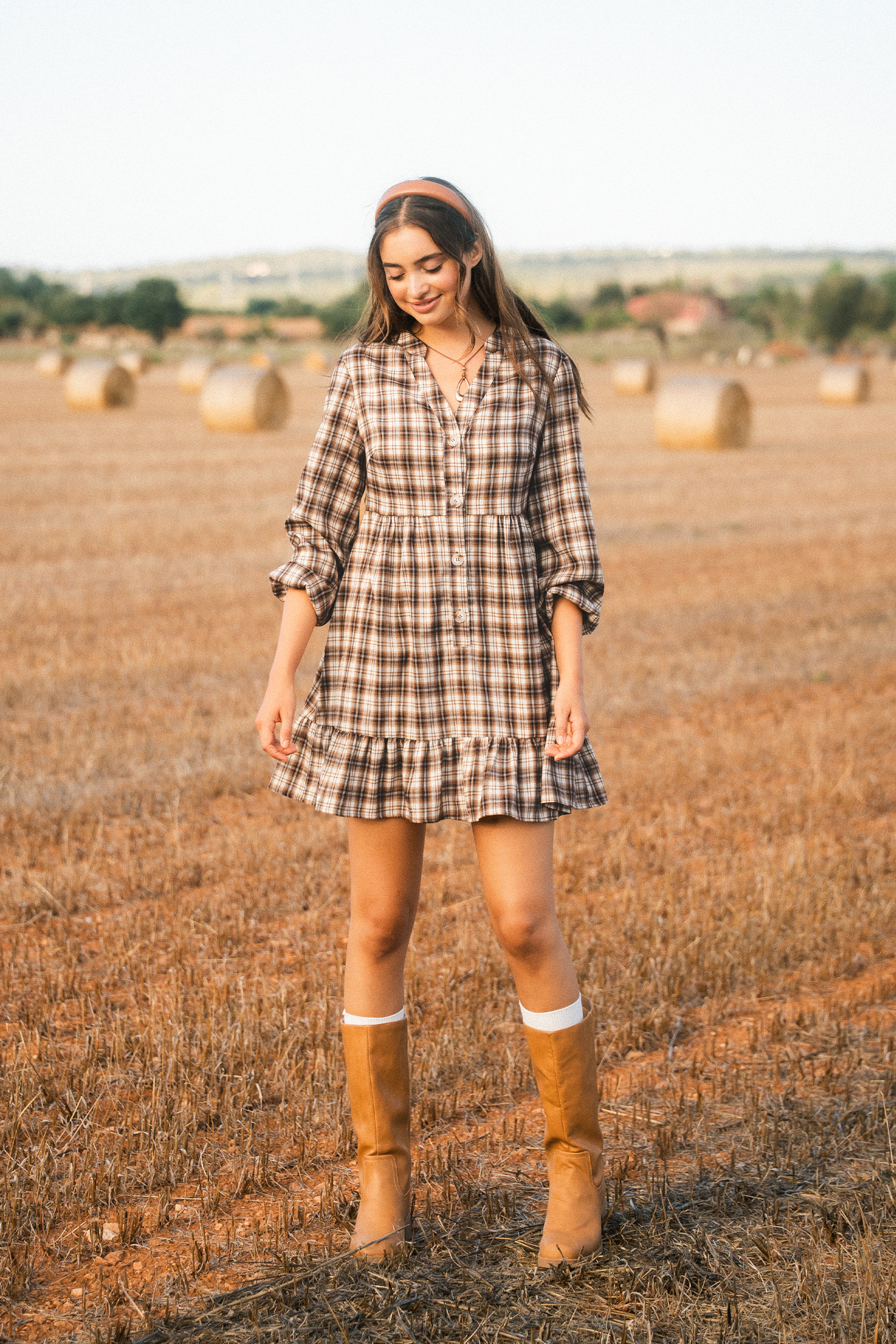 Soft Autumn Plaid Mini Dress