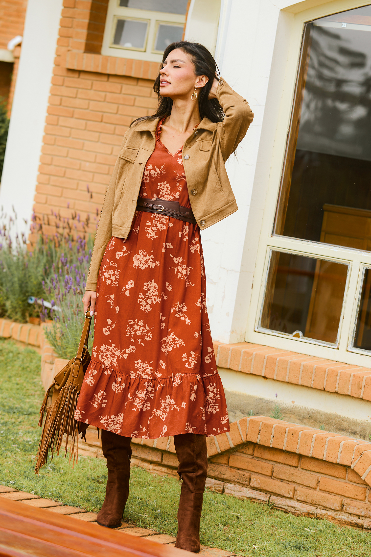 Copper Glow Floral Maxi Dress