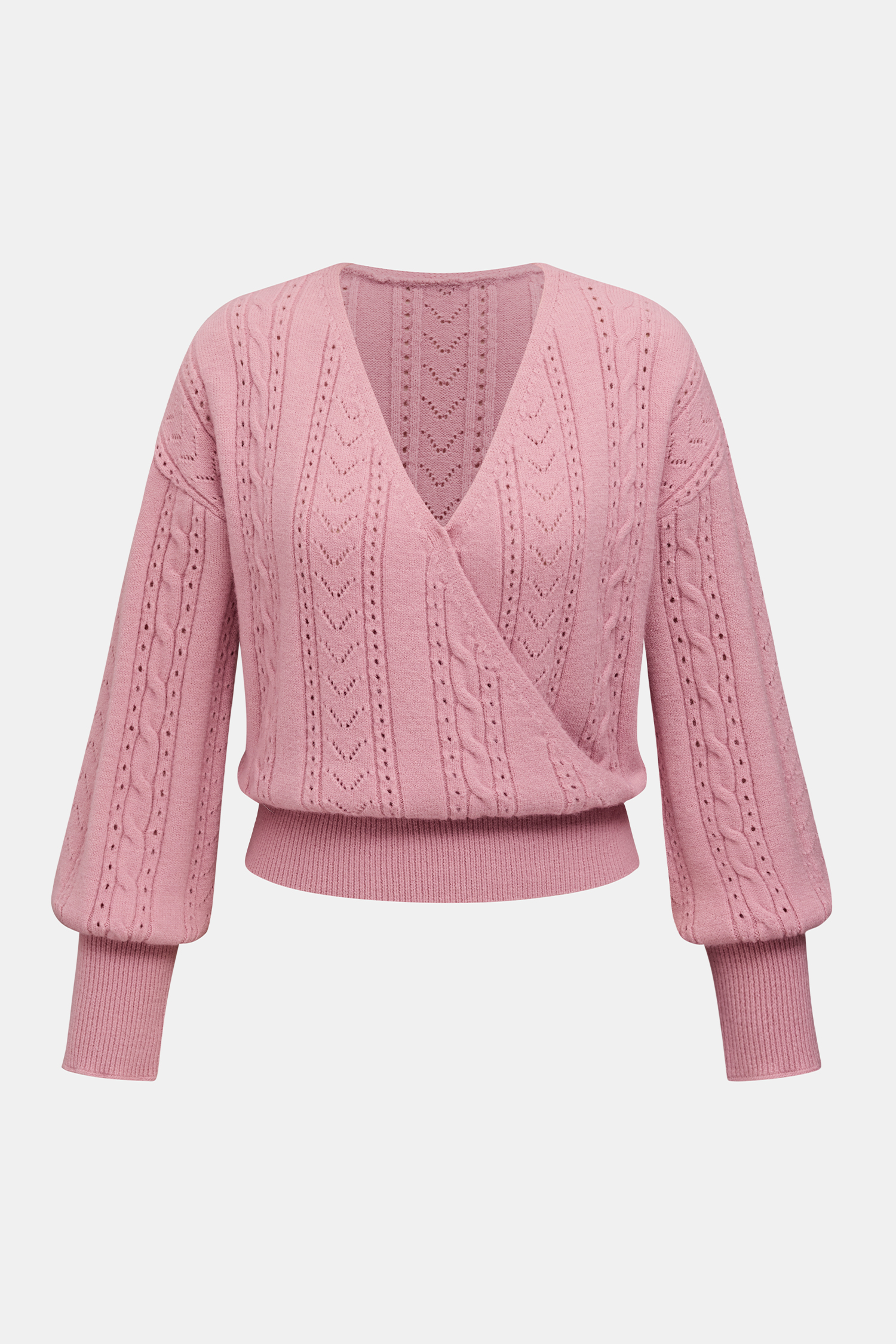 Rosa Langarmpullover in Wickeloptik