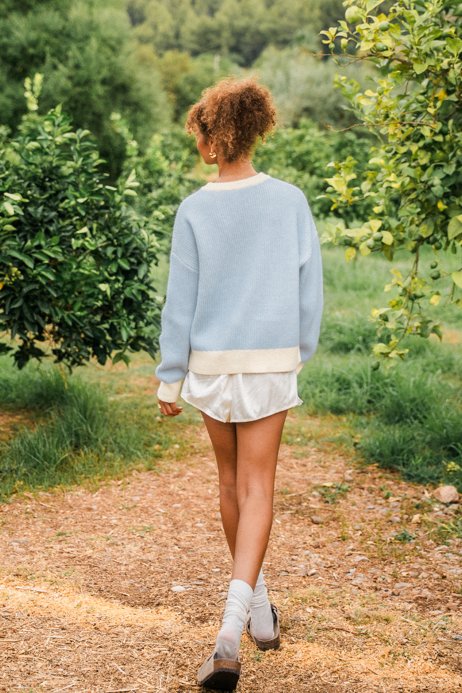 Blauer Farbblock Langarmpullover mit Rundhalsausschnitt