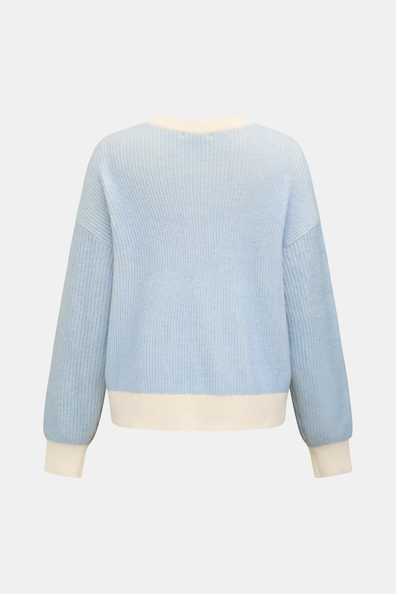 Blauer Farbblock Langarmpullover mit Rundhalsausschnitt