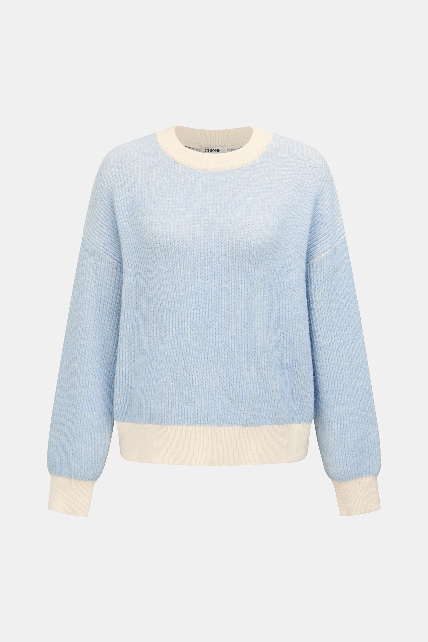 Blauer Farbblock Langarmpullover mit Rundhalsausschnitt