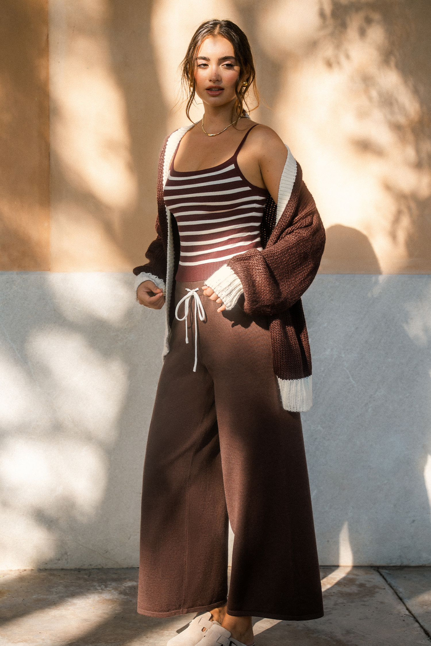 Cardigan color block color cannella chai