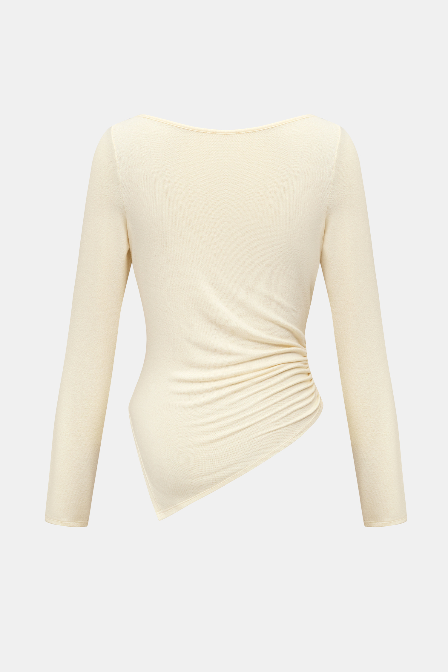 Beiges Langarm Strick-Top mit asymmetrischem Saum