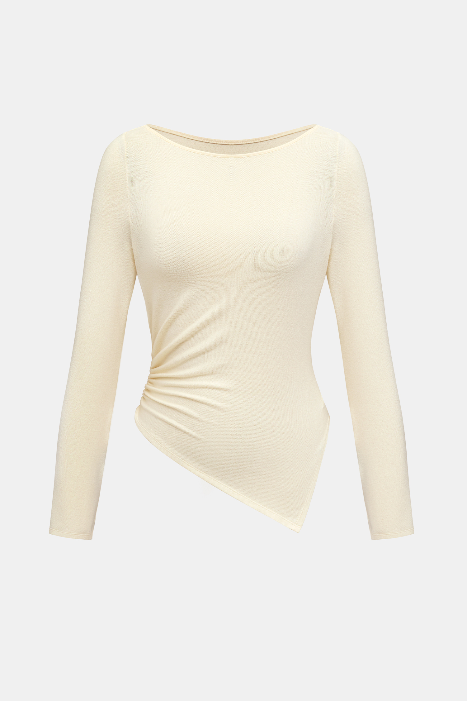 Beiges Langarm Strick-Top mit asymmetrischem Saum