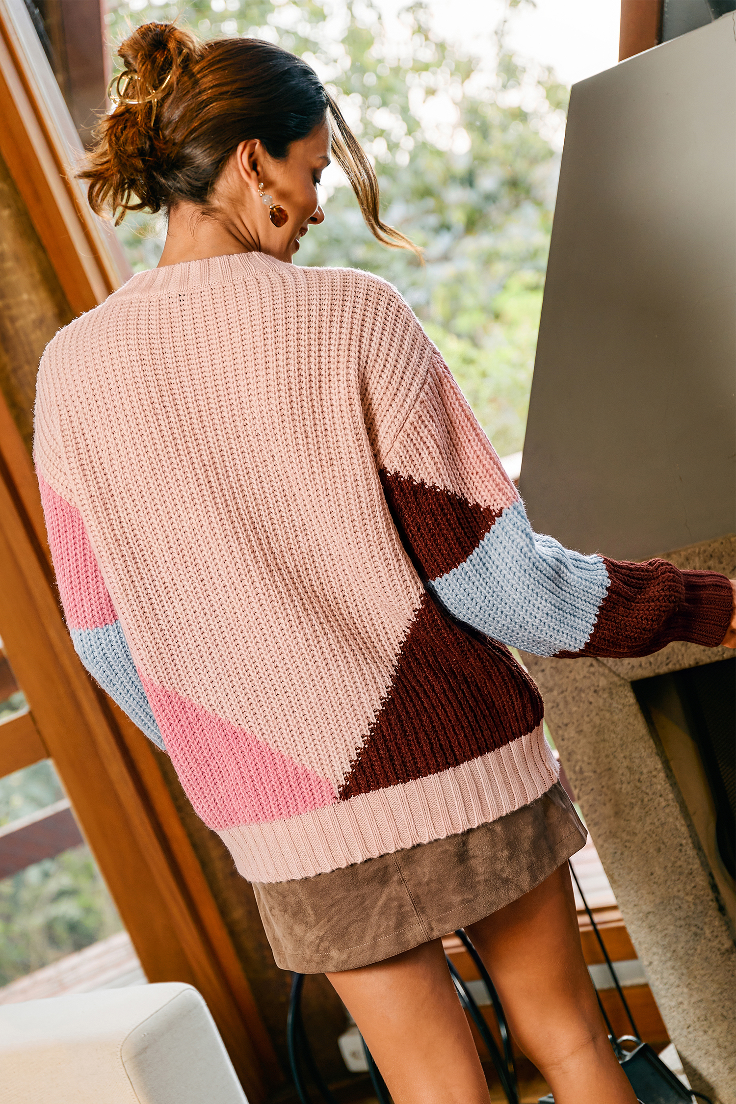 Pull colorblock en tricot à col rond et coupe décontractée