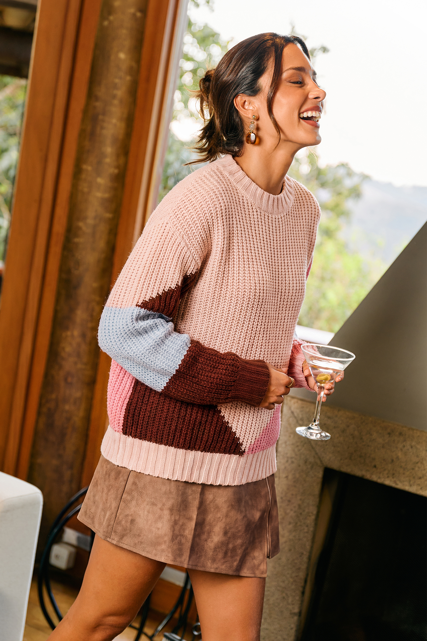 Pull colorblock en tricot à col rond et coupe décontractée