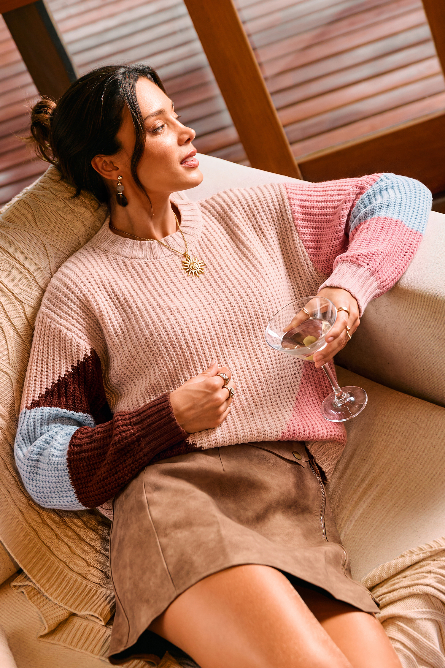 Pull colorblock en tricot à col rond et coupe décontractée