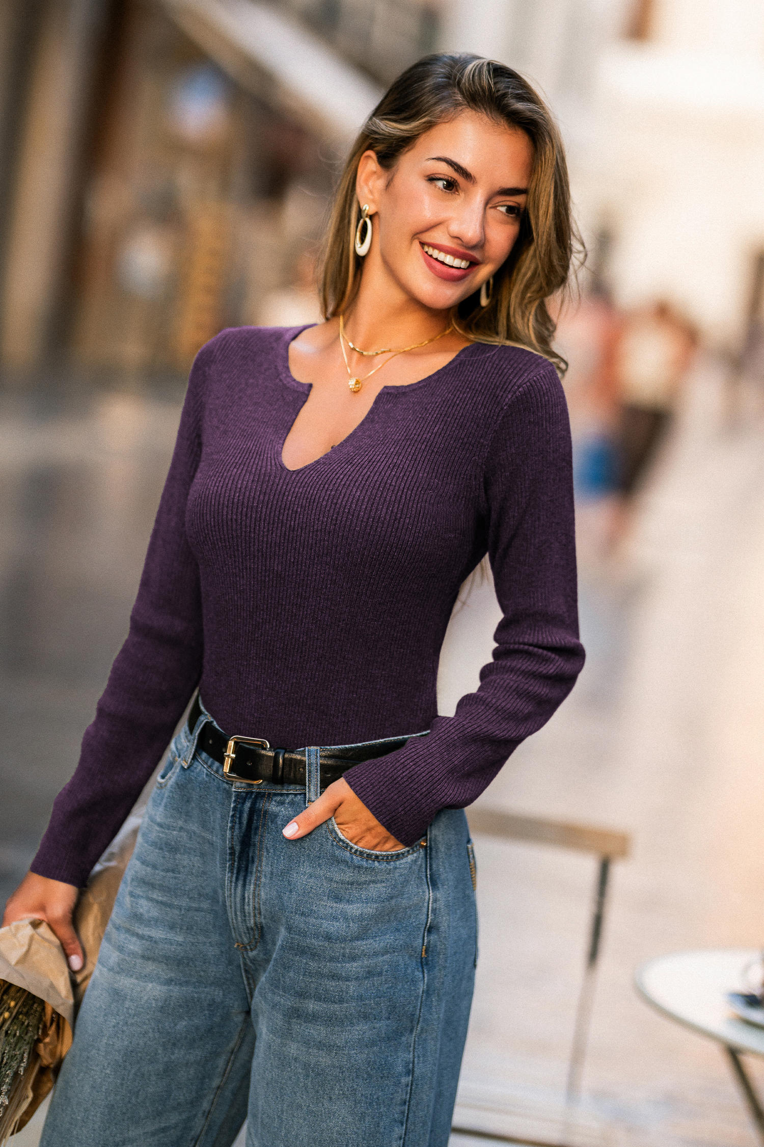 Earth Tone Purple Knit Top