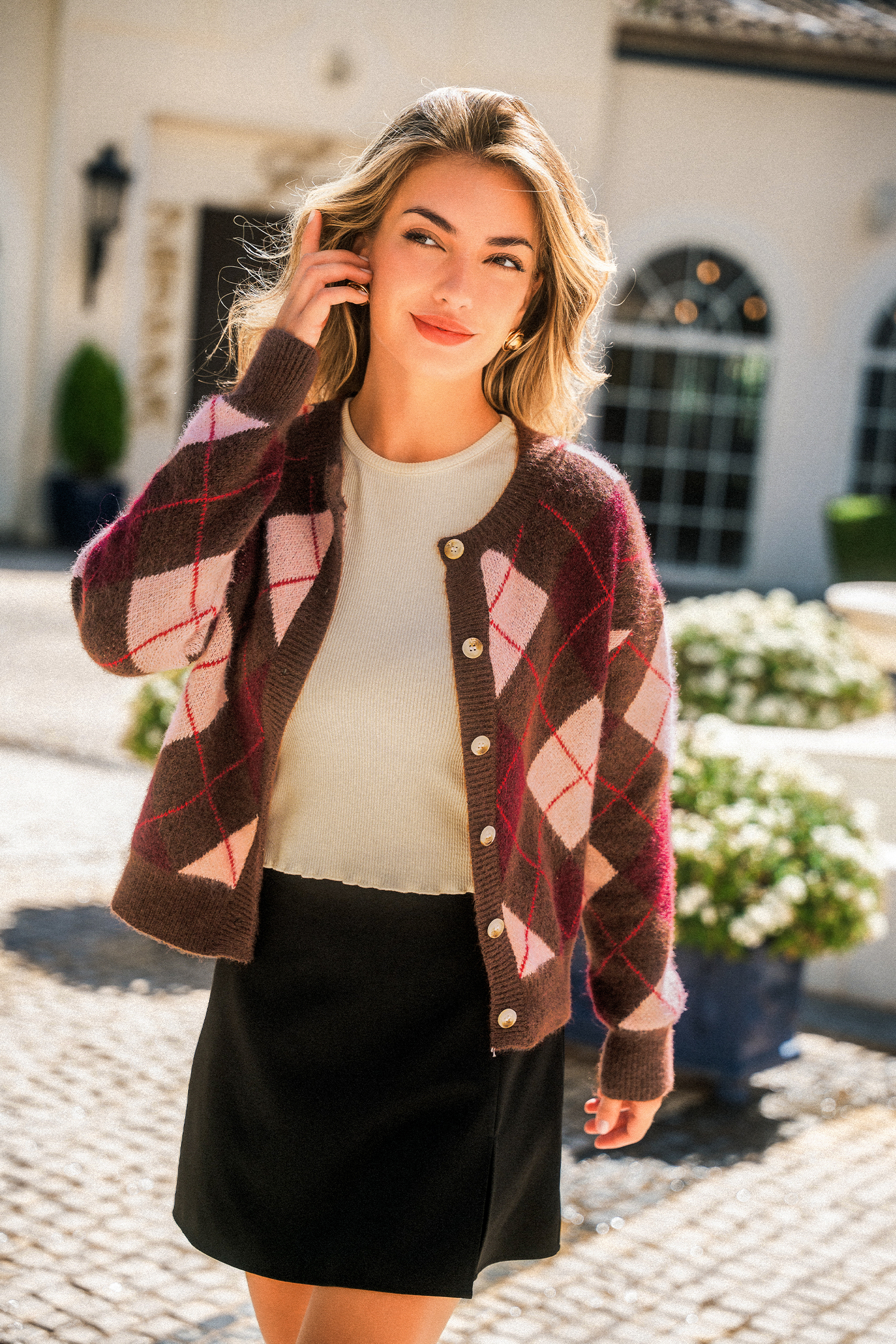Read the Room Argyle Cardigan