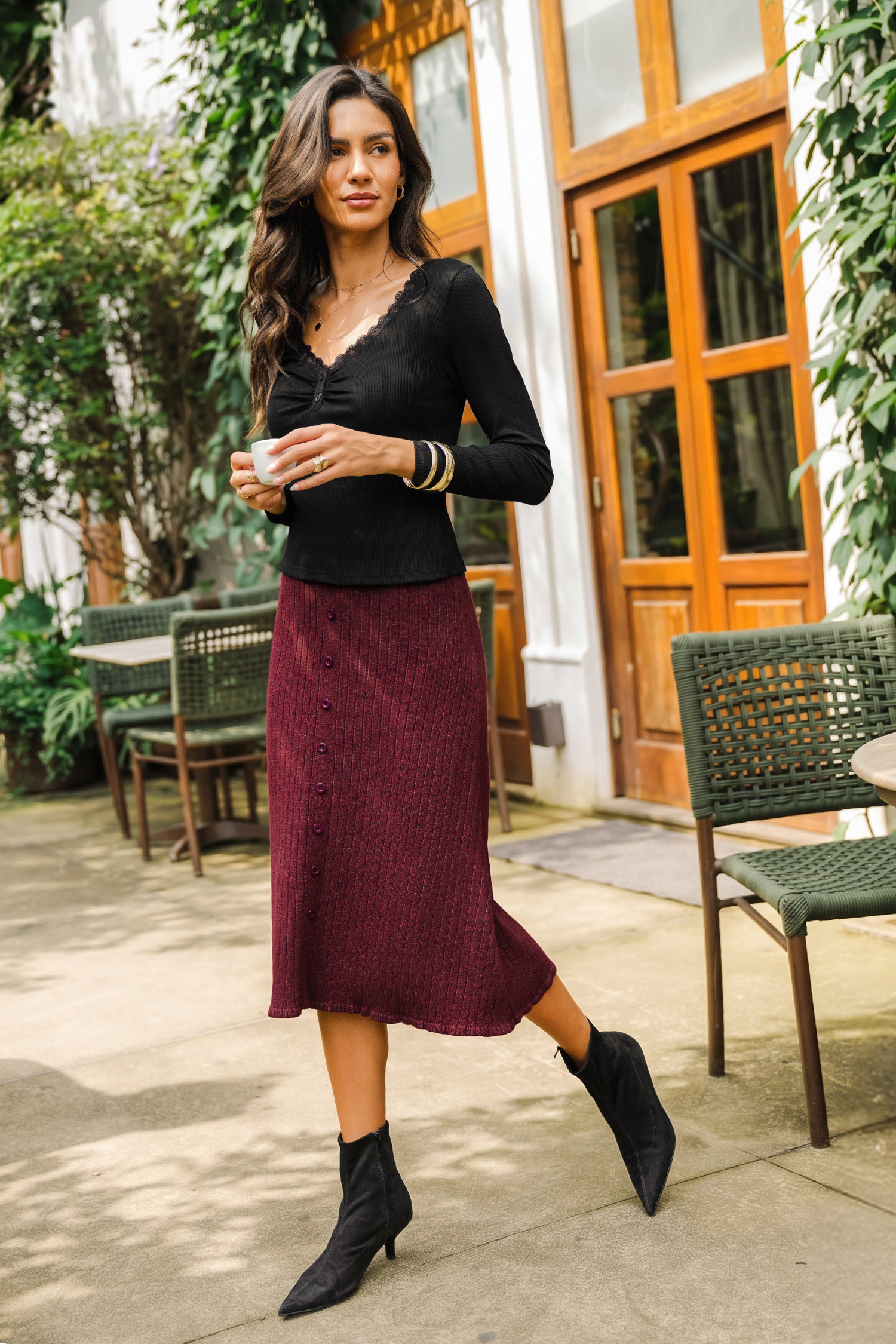 On Cue Red Midi Skirt