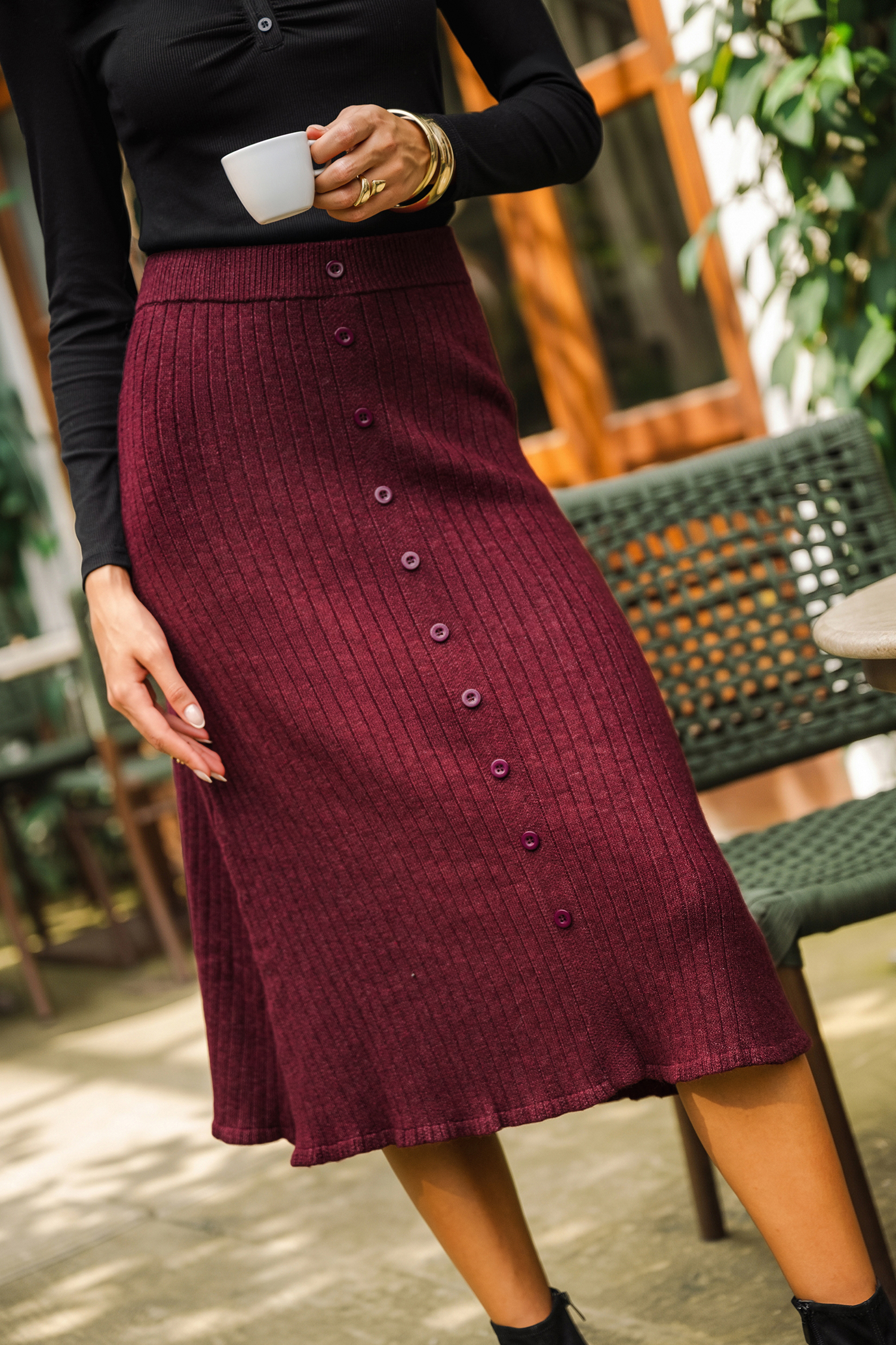On Cue Red Midi Skirt