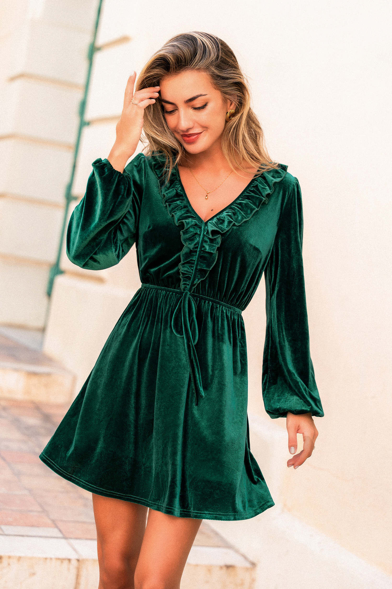 Minivestido verde mágico de terciopelo