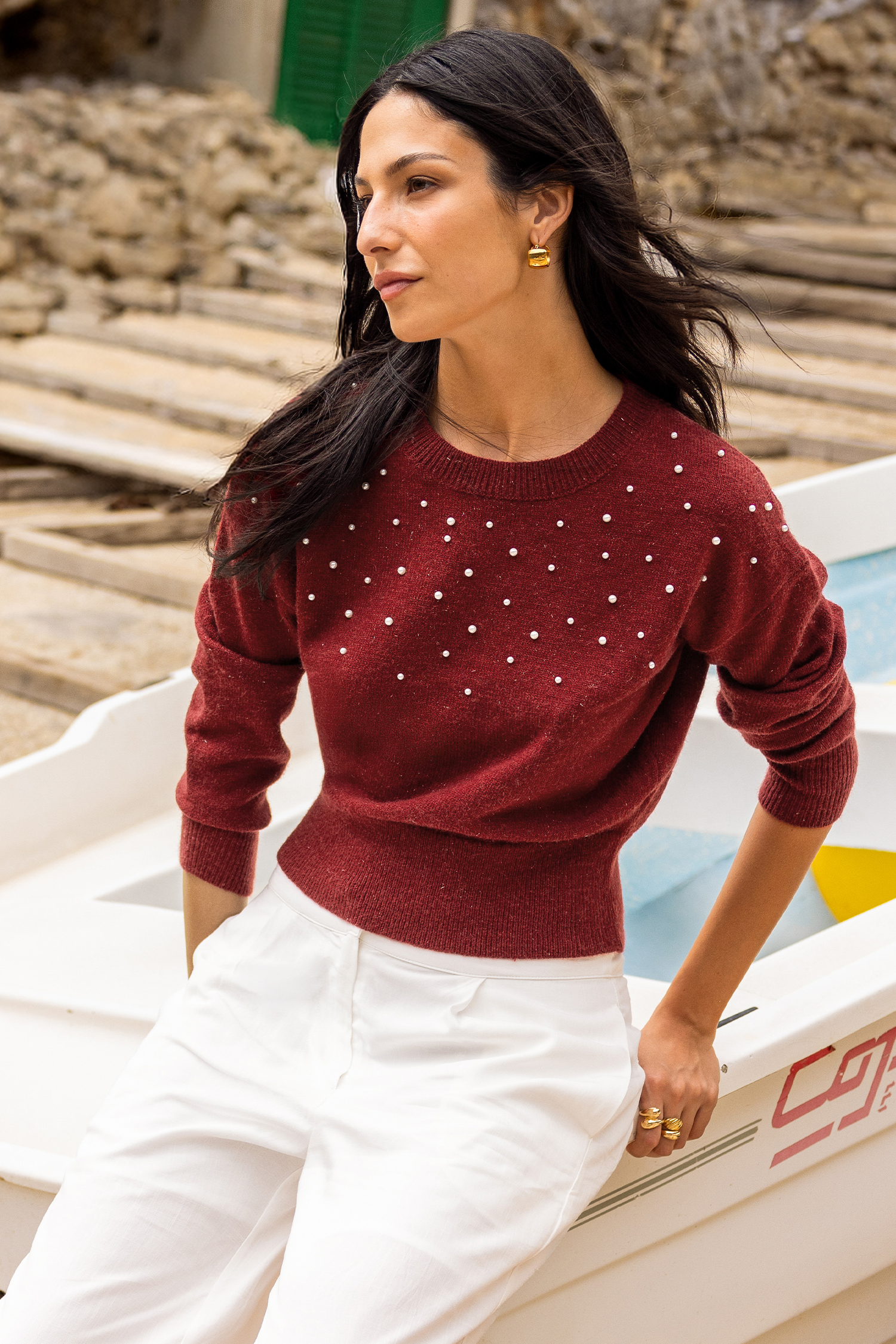 String of Pearls Red Sweater