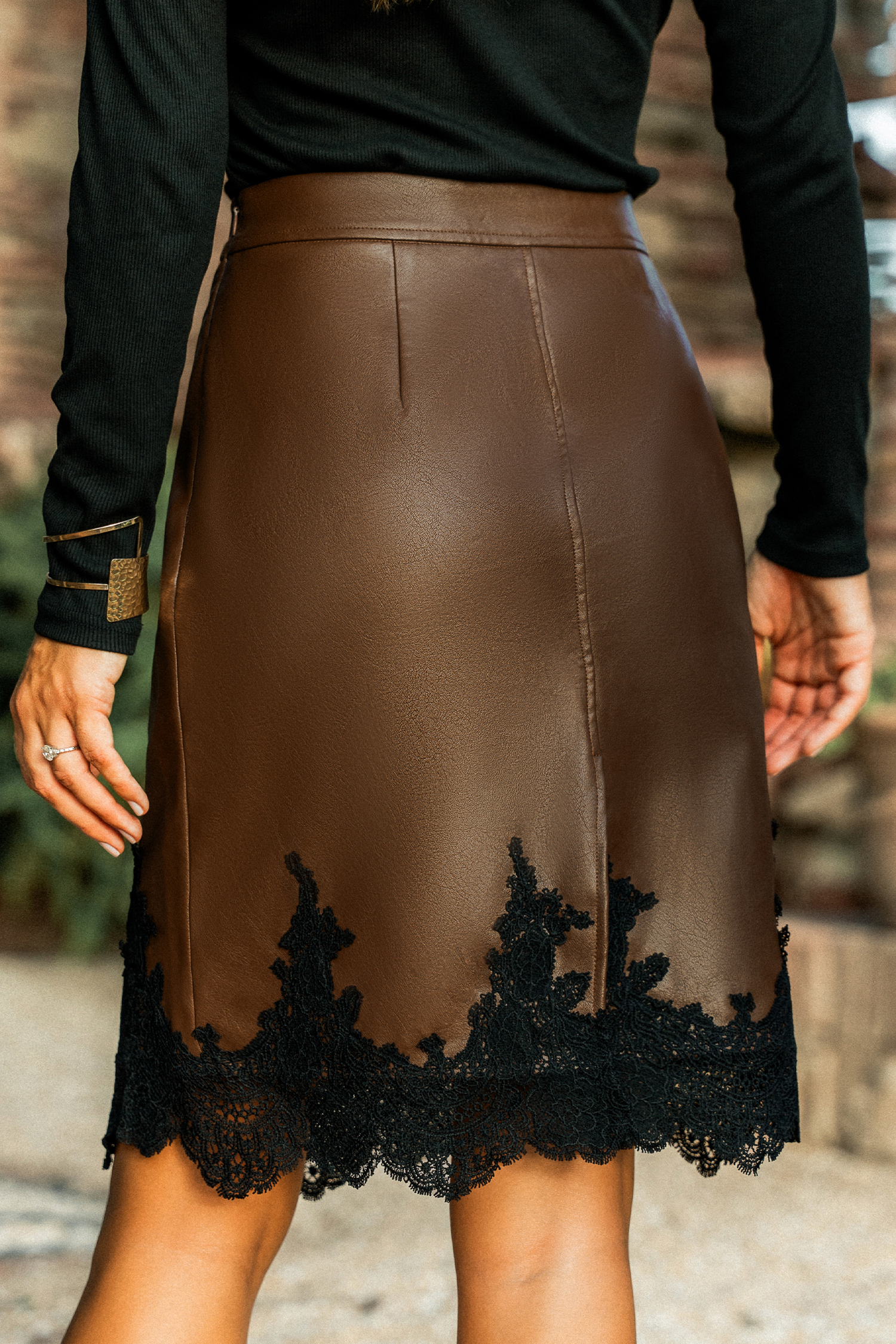Lace & Leather Faux Leather Midi Skirt