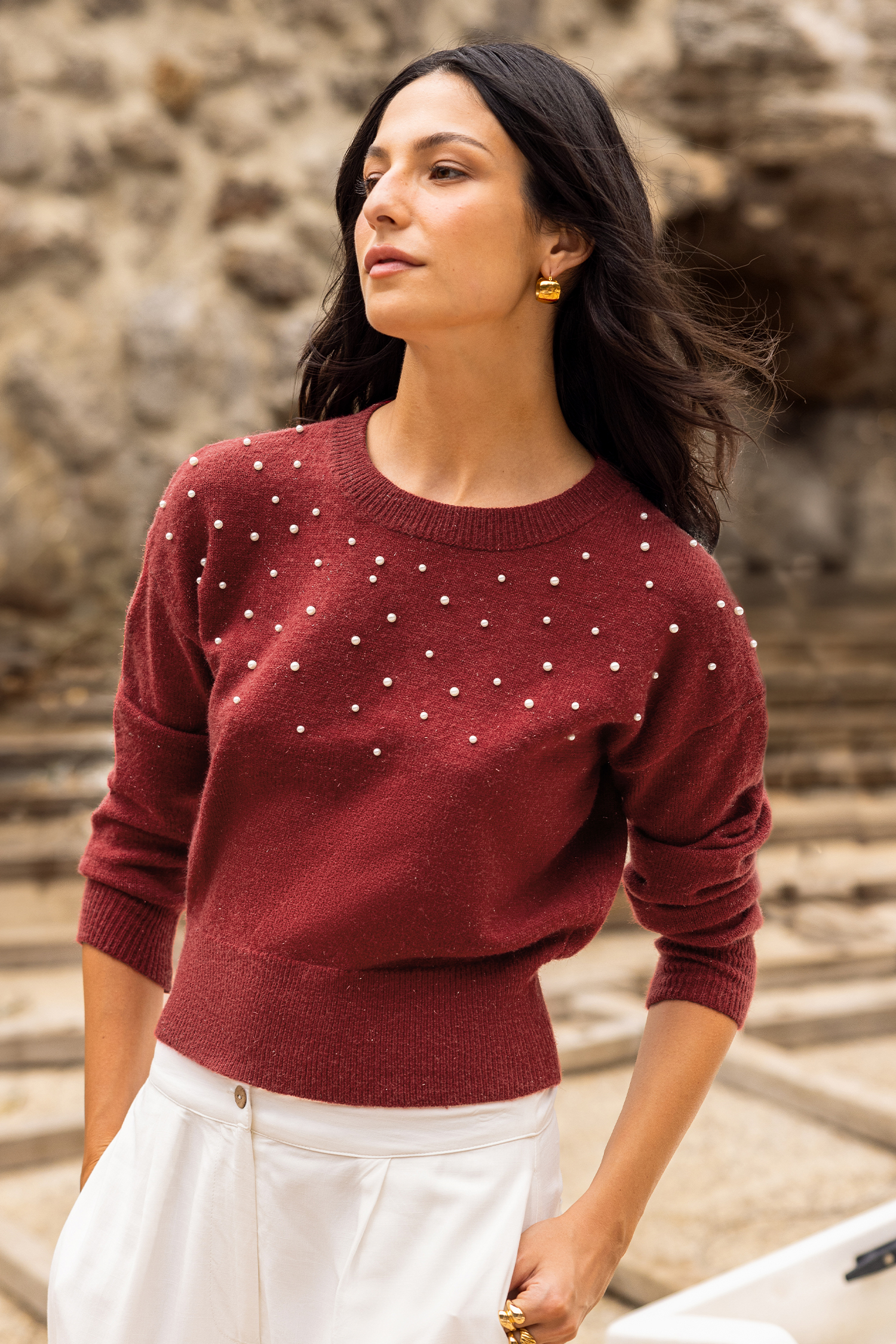 String of Pearls Red Sweater