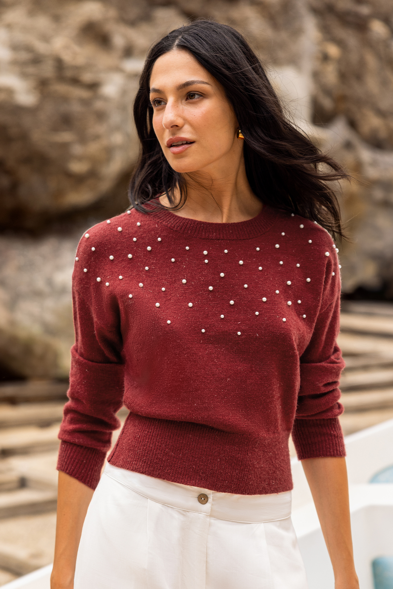 String of Pearls Red Sweater